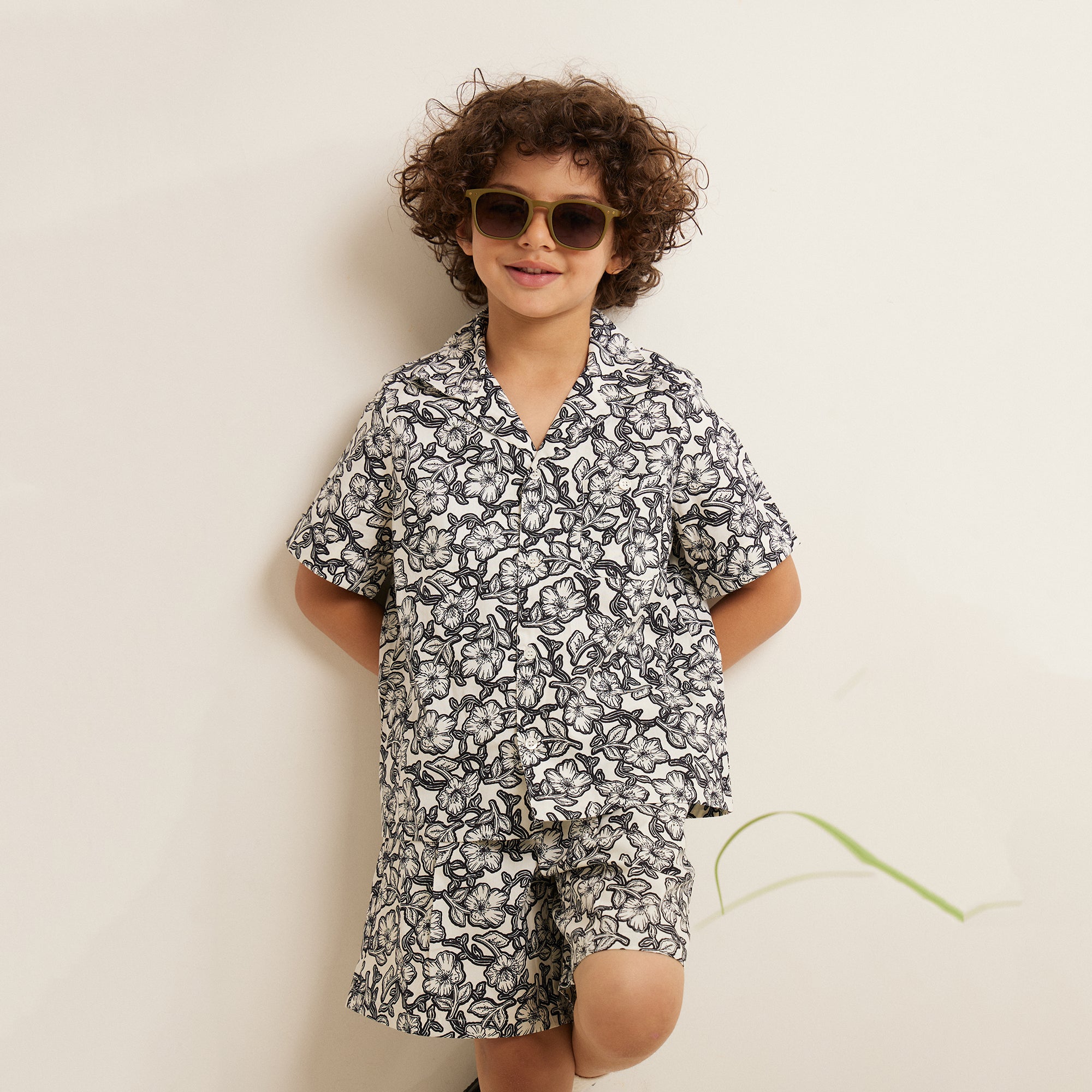 Boys Black Flower Cotton Shirt