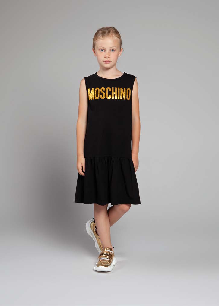 Girls Black Logo Cotton Dress