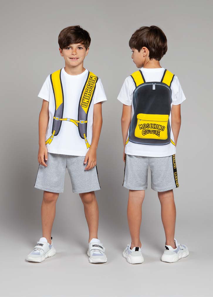 Boys White Pattern Cotton T-shirt