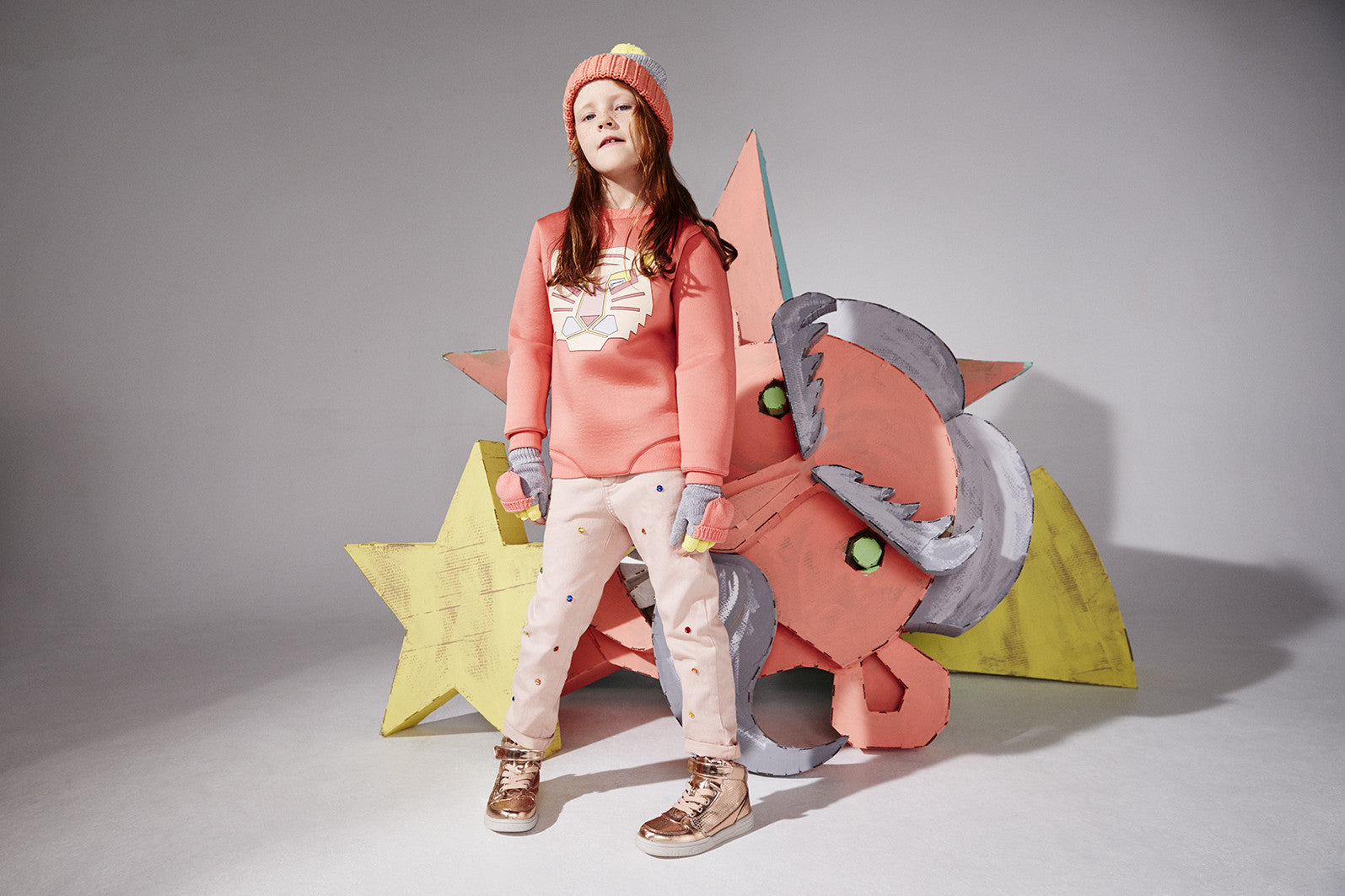 Girls Pink Cotton 'Lohan' Trouser With  Star Print Trims - CÉMAROSE | Children's Fashion Store - 1