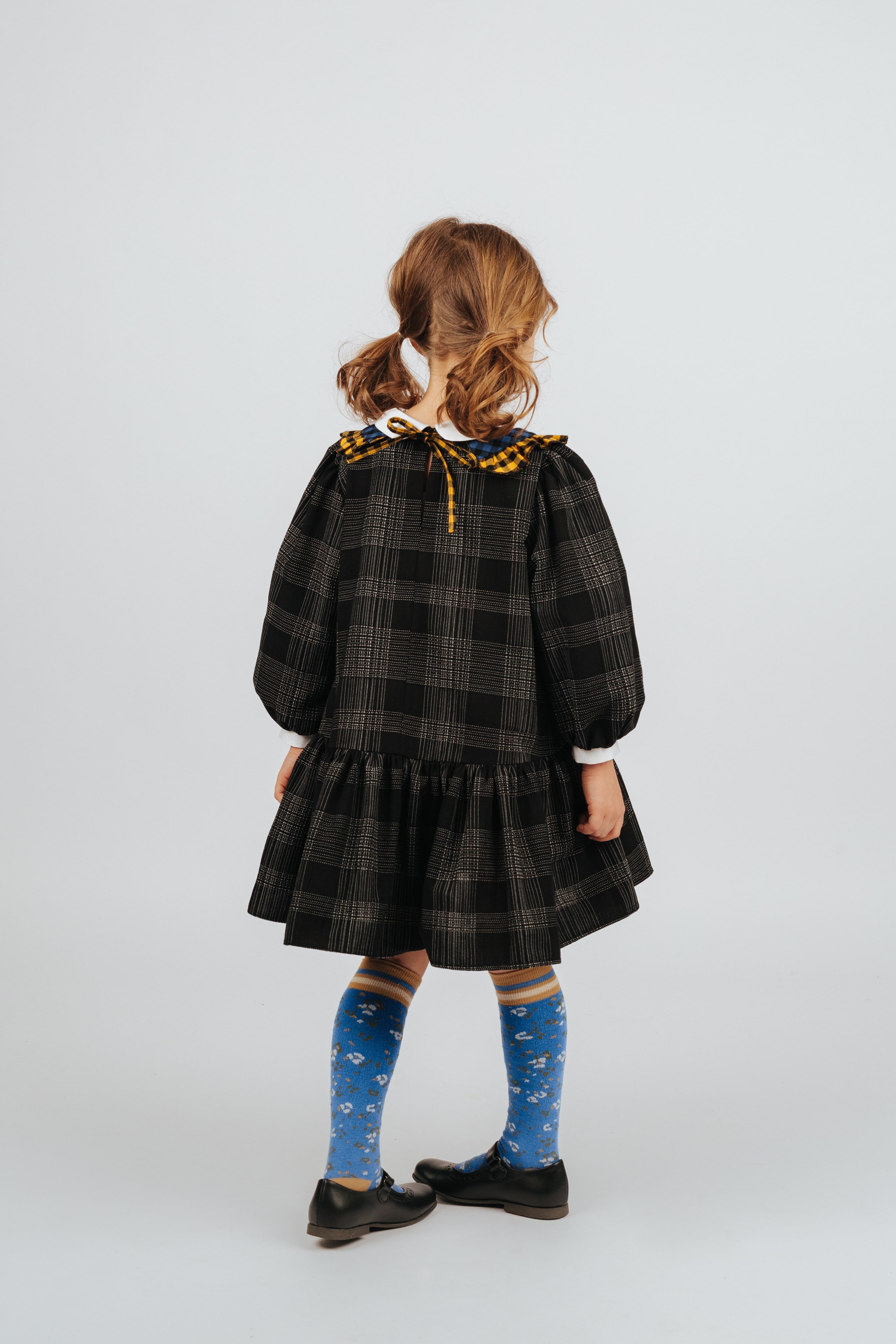 Girls Black Check Cotton Dress