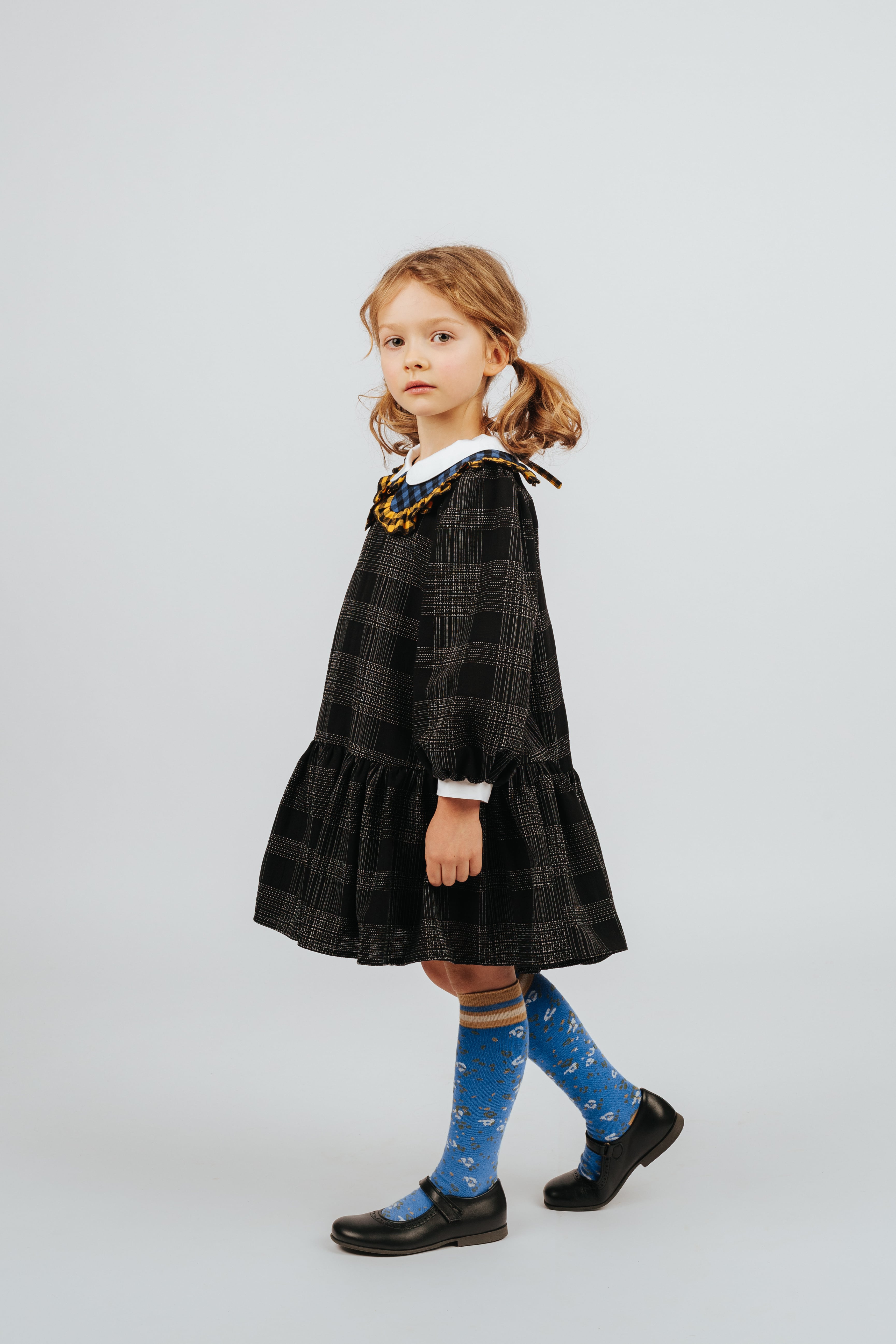 Girls Black Check Cotton Dress
