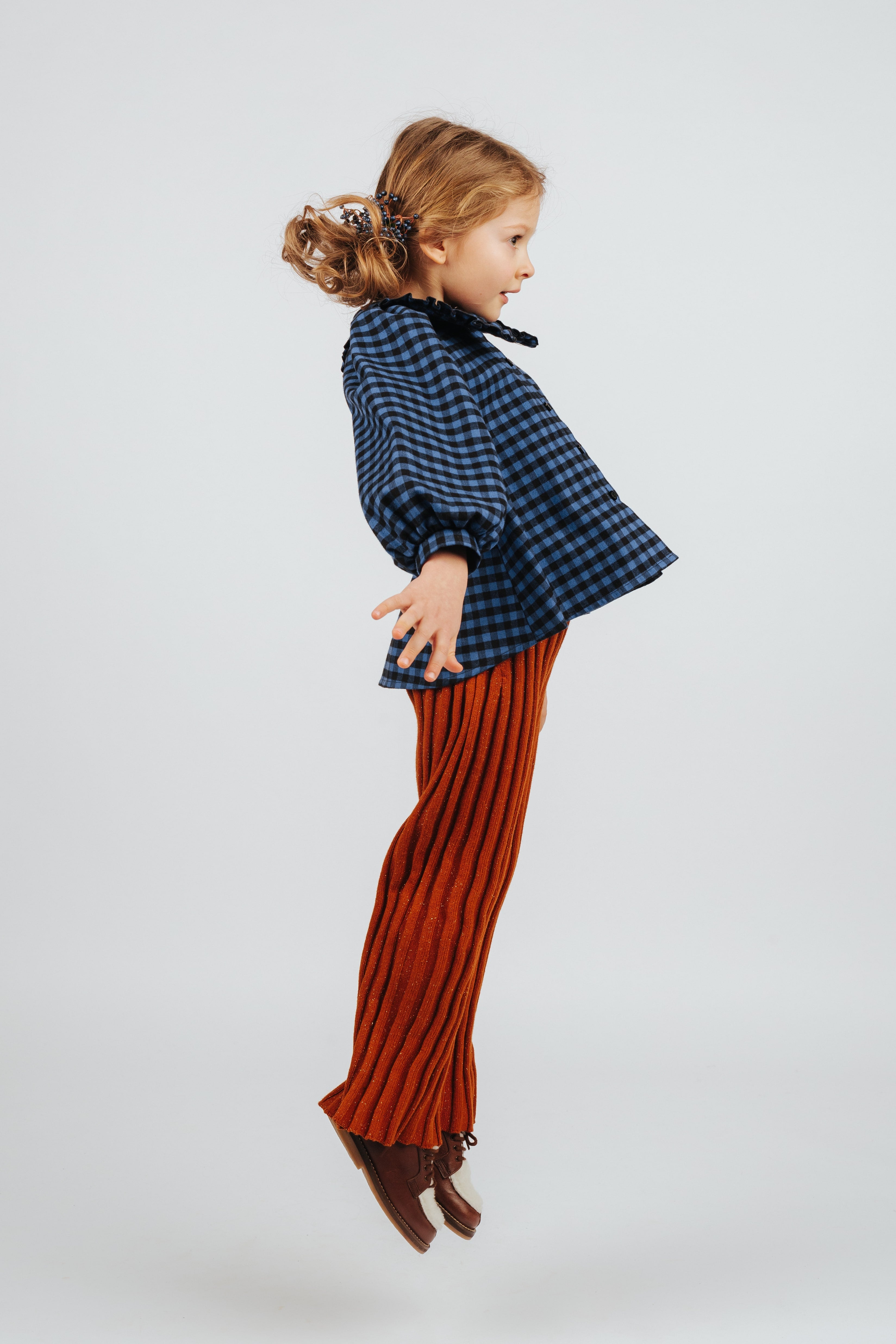 Girls Blue Check Cotton Top