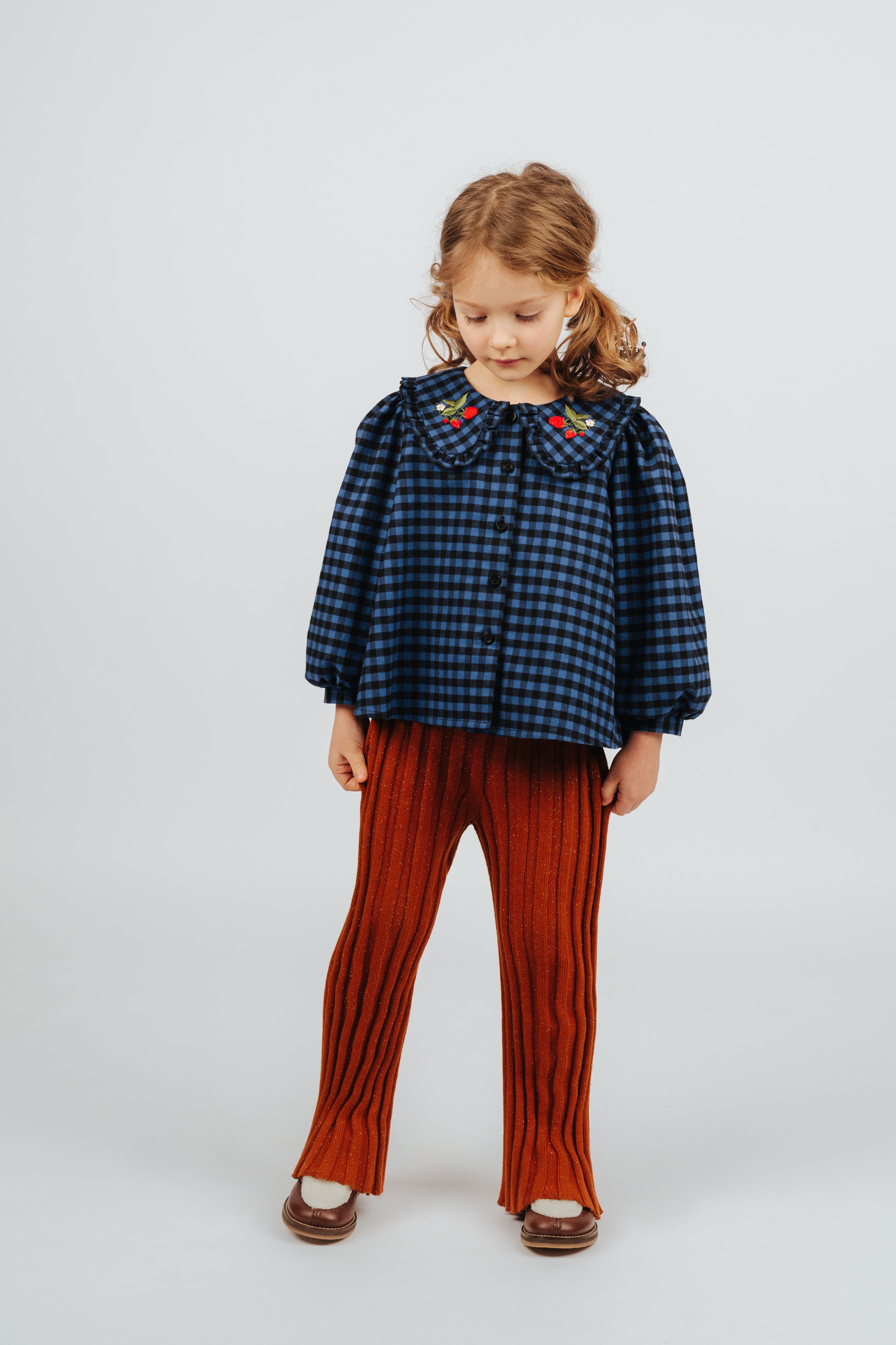 Girls Blue Check Cotton Top