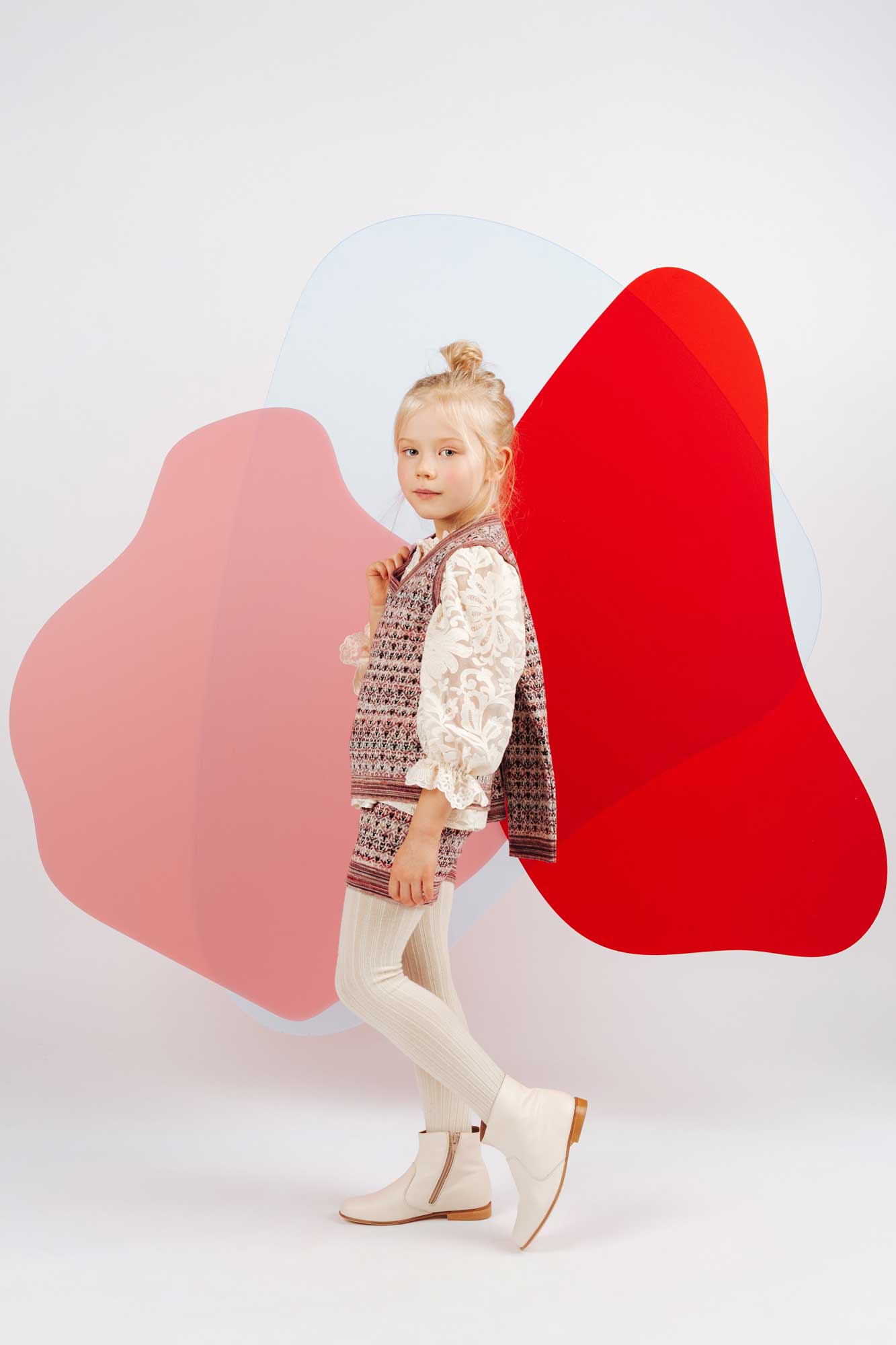 Girls Pink Pattern Wool Vest