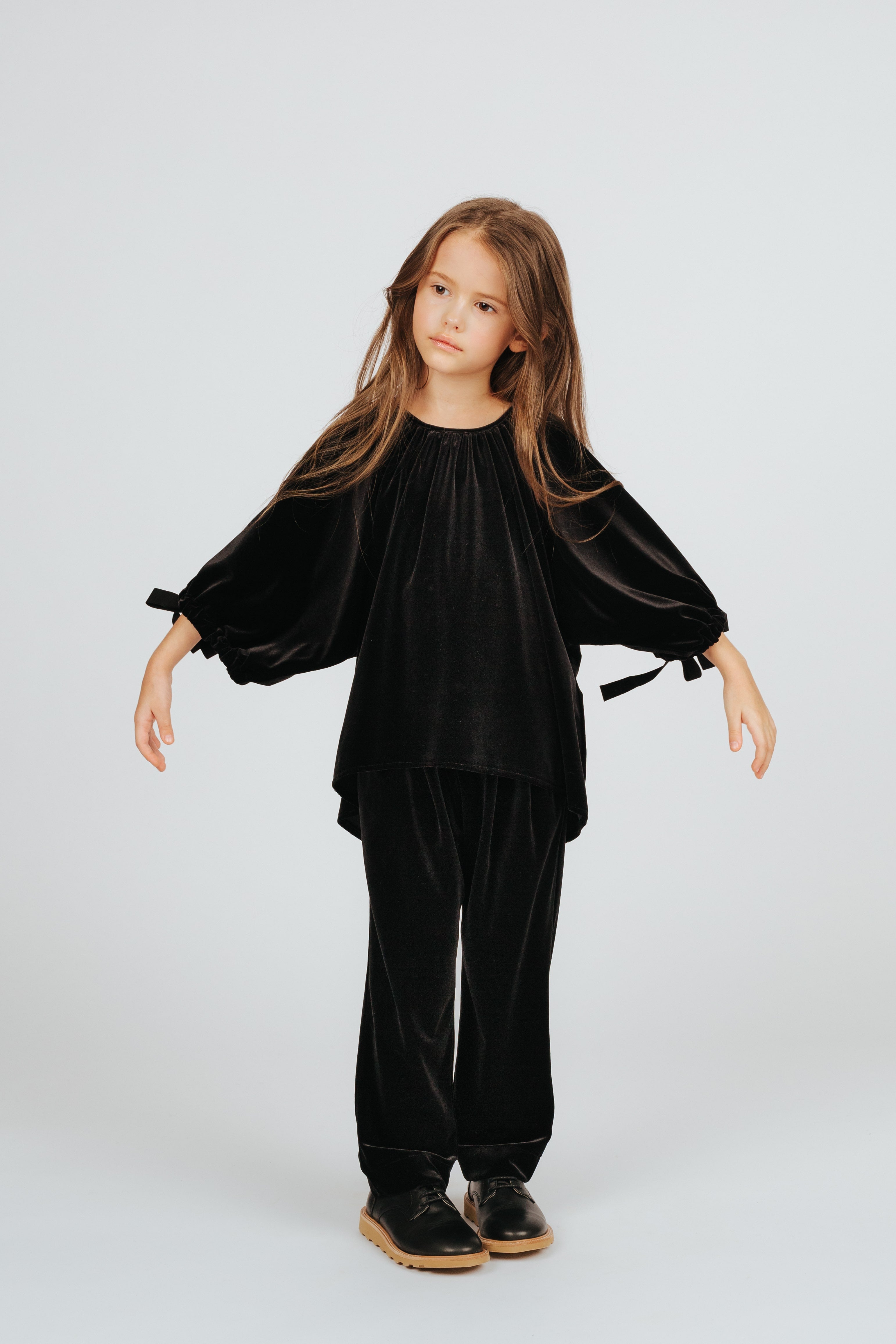 Girls Black Velvet Top