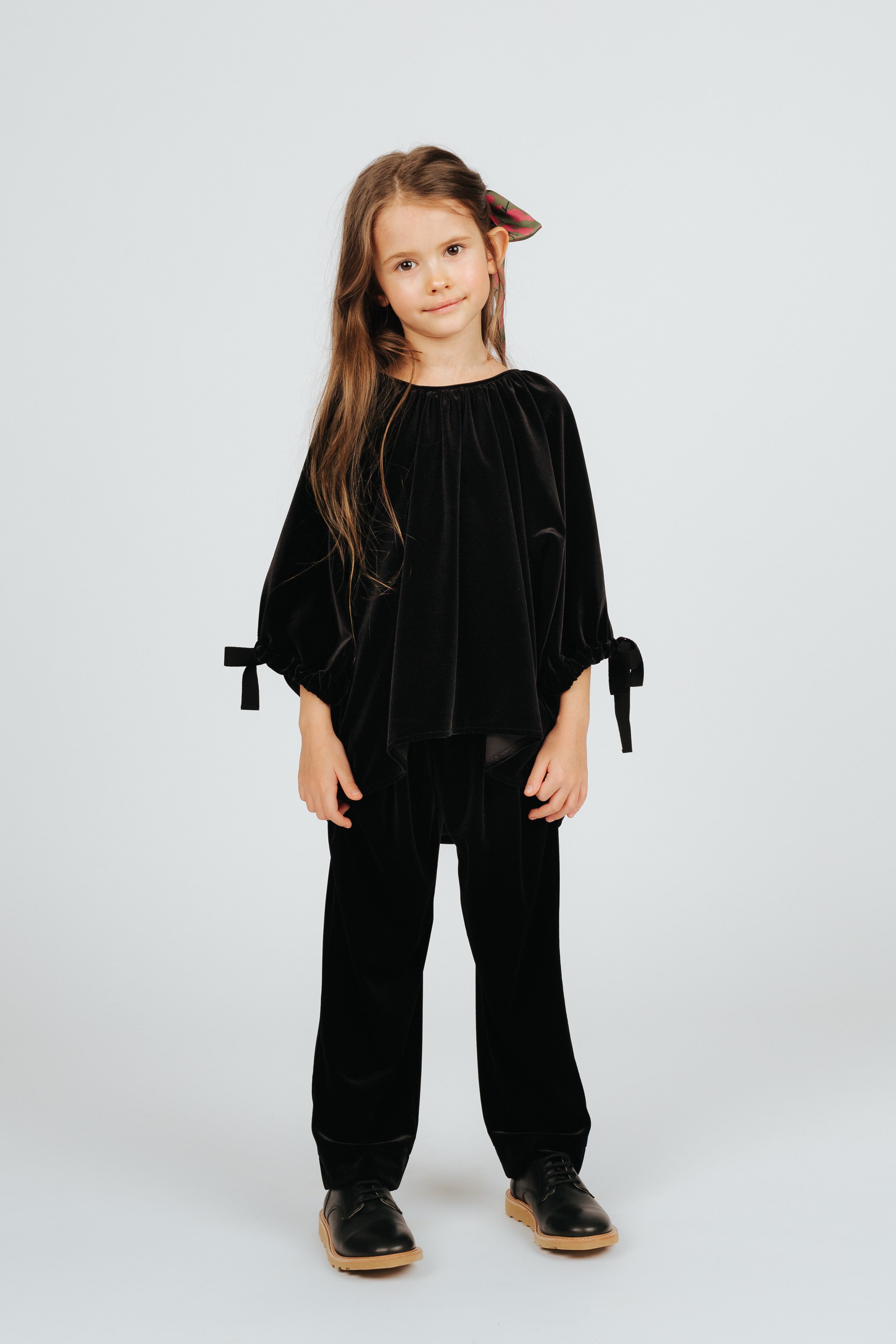 Girls Black Velvet Top