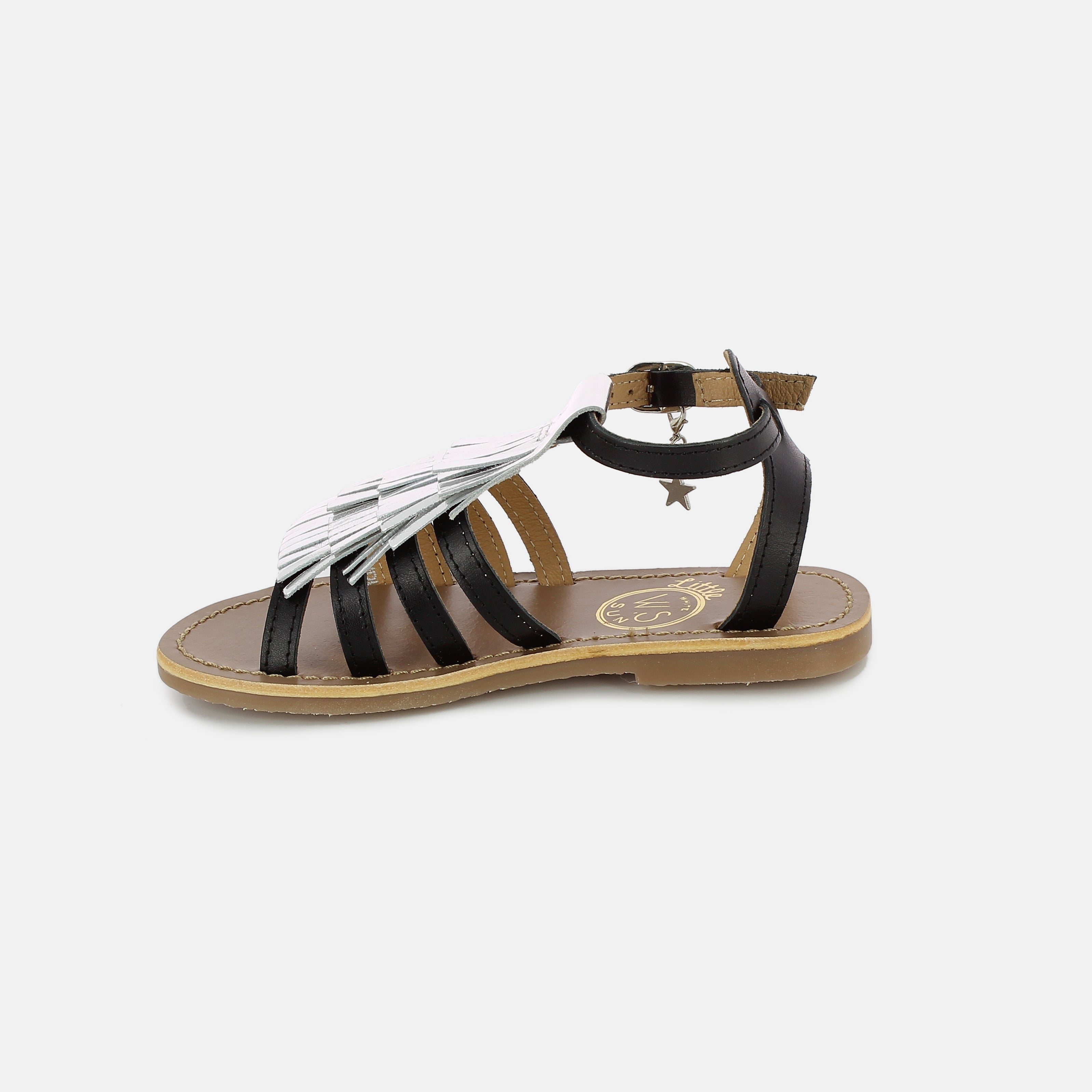Girls Black & Silver Leather Sandals