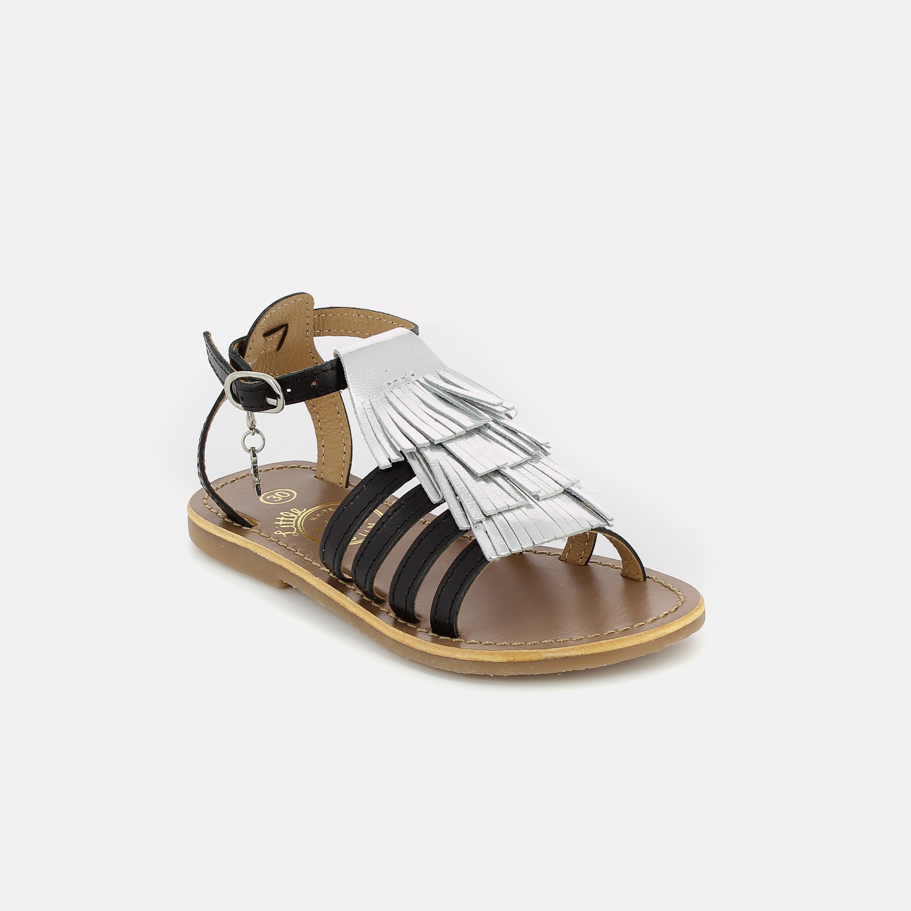 Girls Black & Silver Leather Sandals