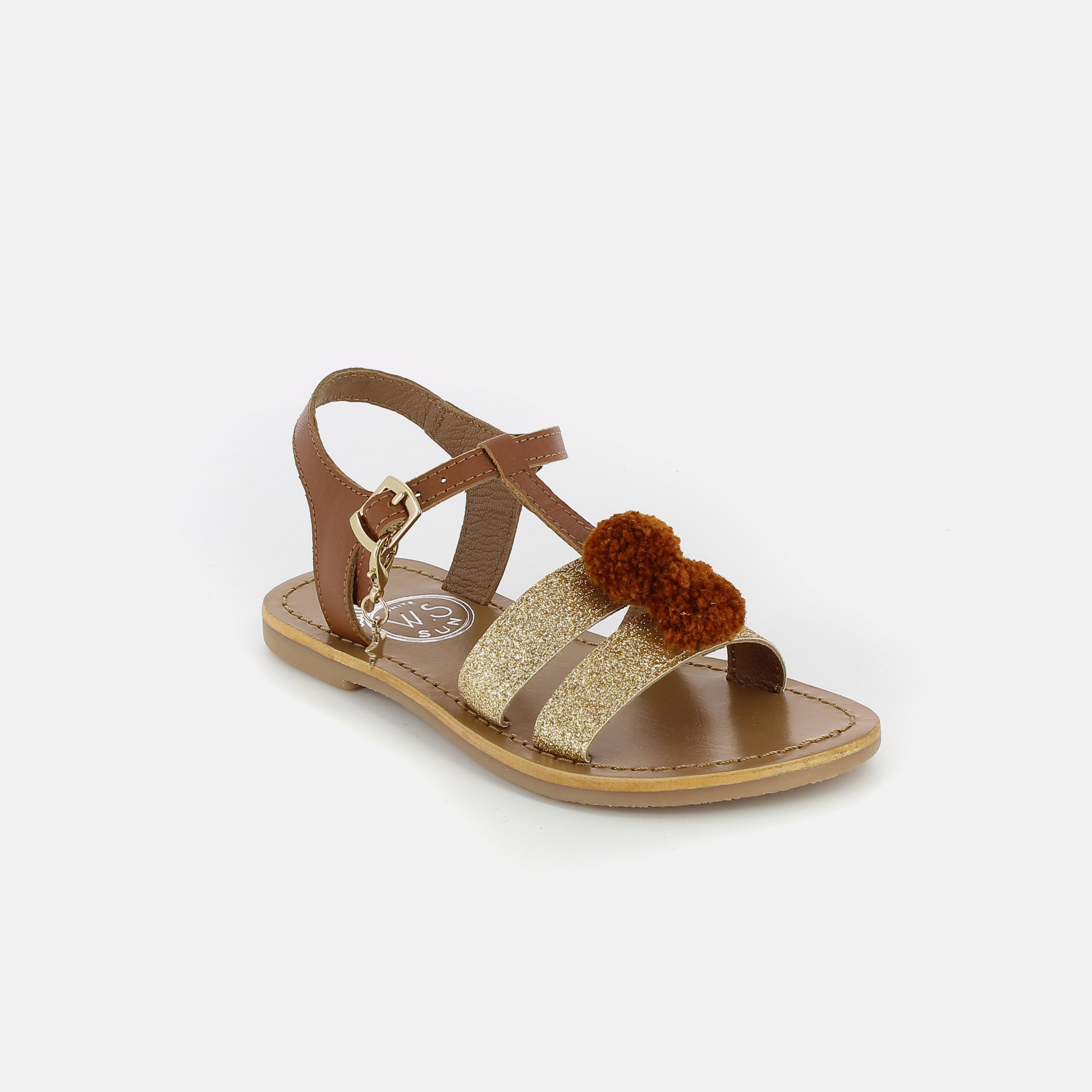 Girls Camel & Gold Leather Sandals