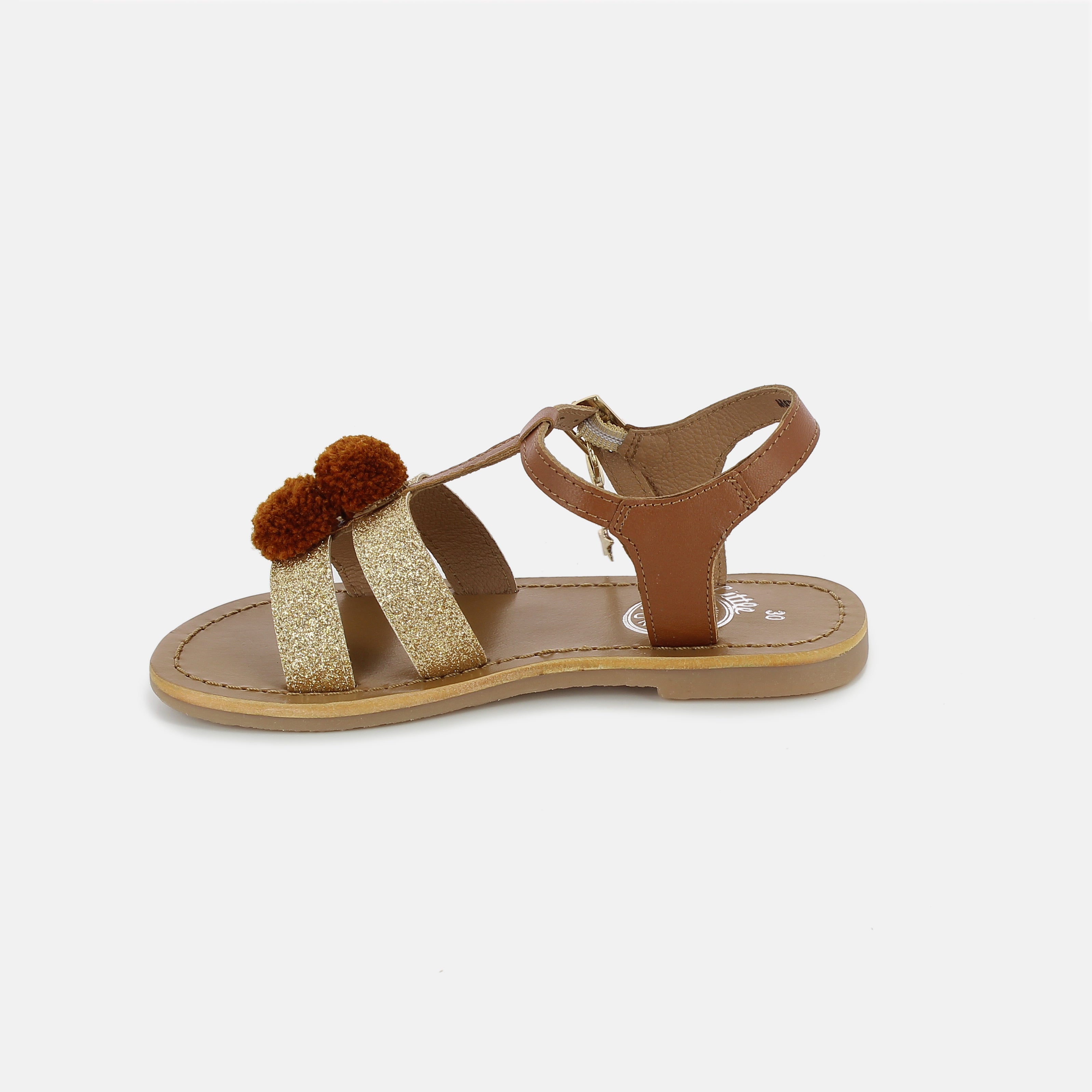Girls Camel & Gold Leather Sandals