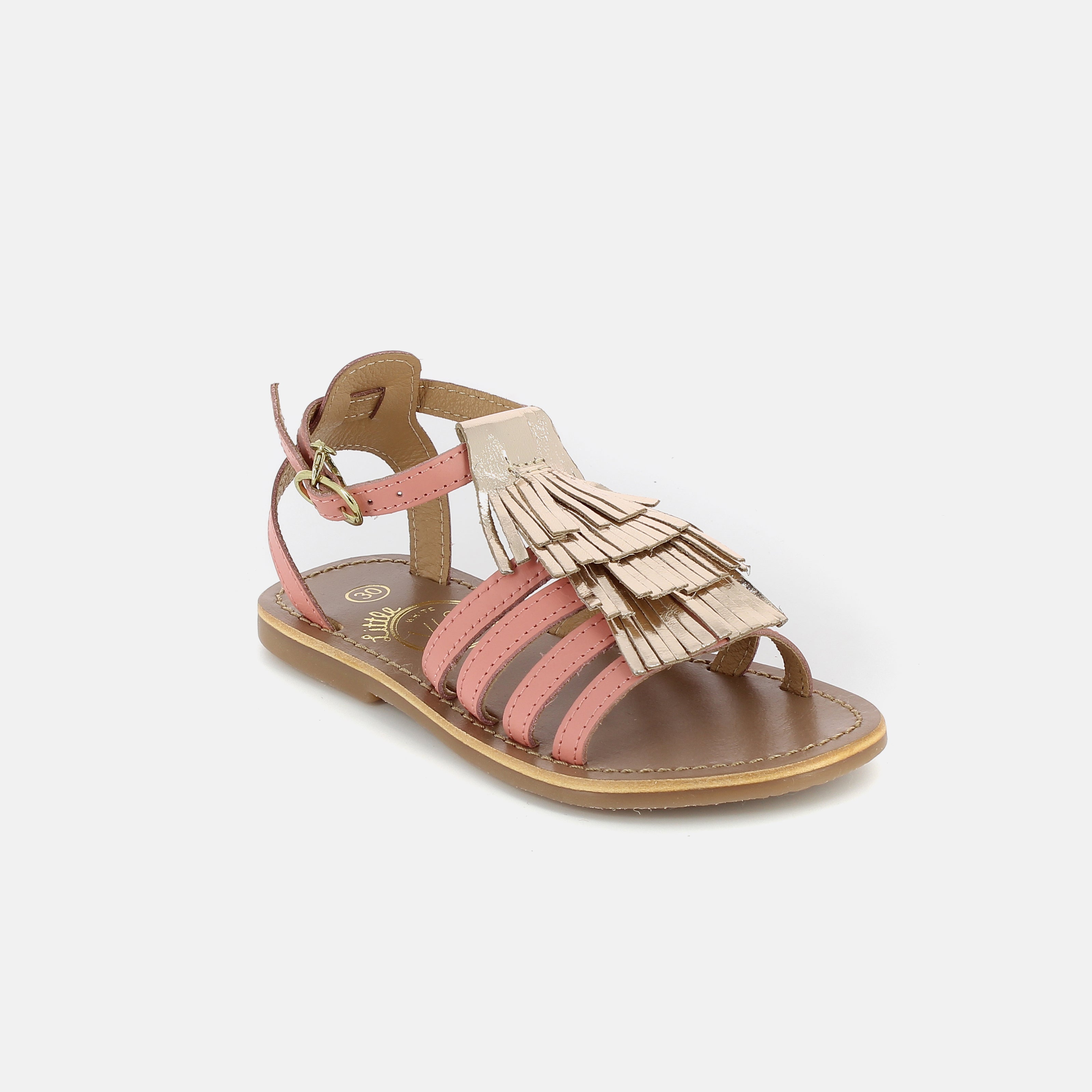 Girls Pink & Gold Leather Sandals