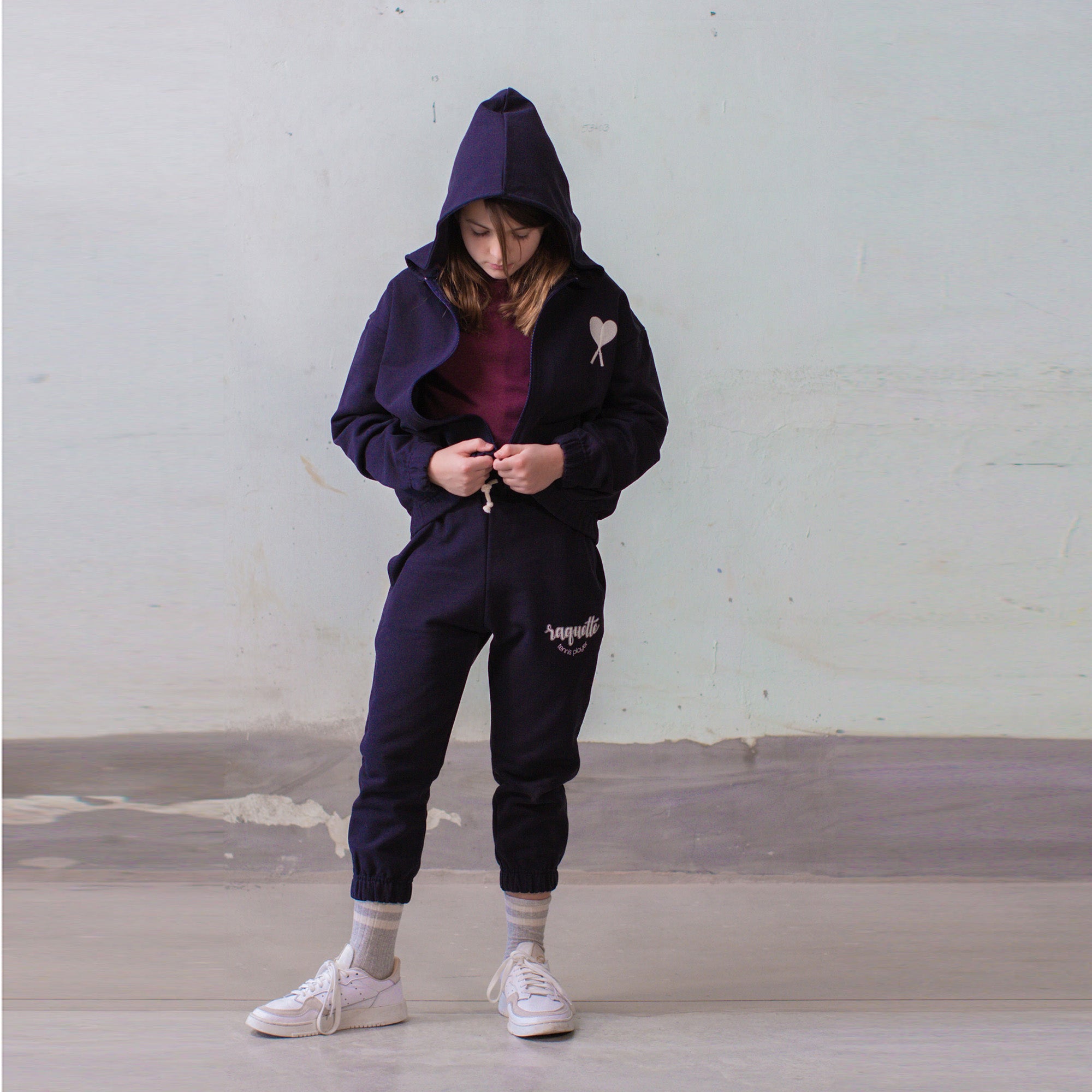 Boys & Girls Navy Hooded Zip-Up Top