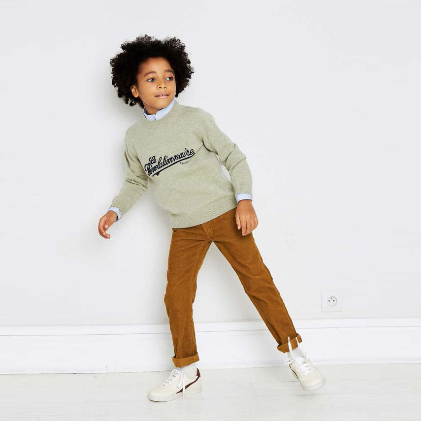 Boys Khaki Logo Wool Sweater