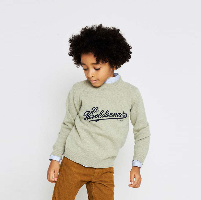 Boys Khaki Logo Wool Sweater