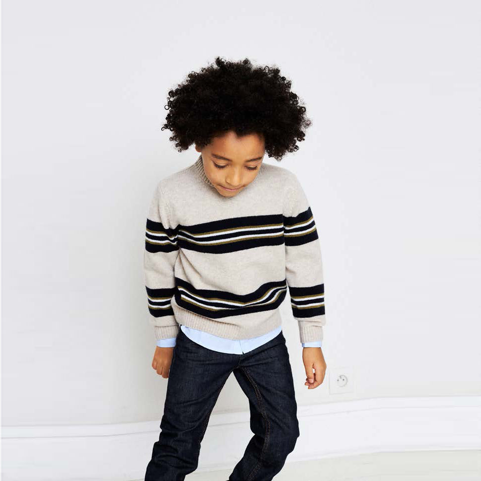 Boys Beige Stripes Wool Sweater