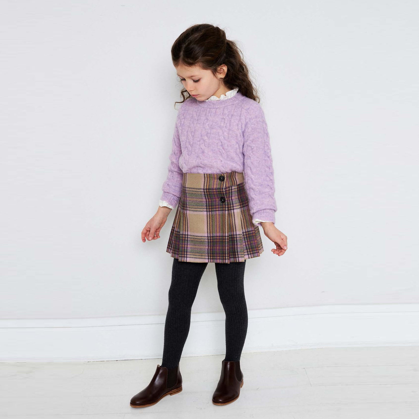 Girls Camel Check Wool Skirt