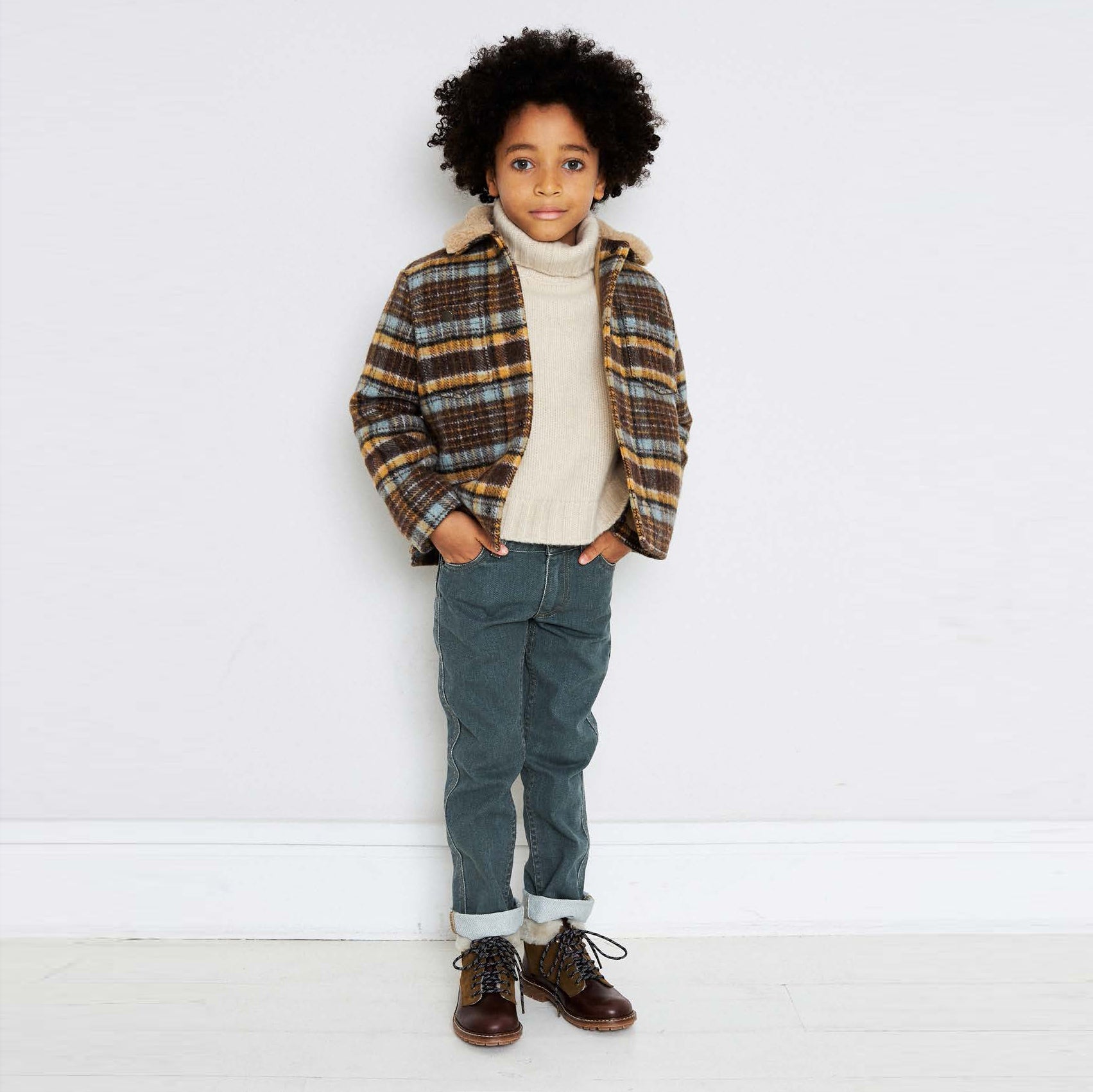 Boys Brown Check Wool Jacket
