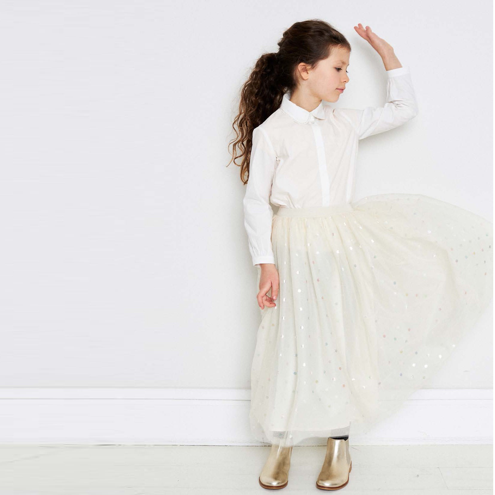 Girls White Dots Skirt