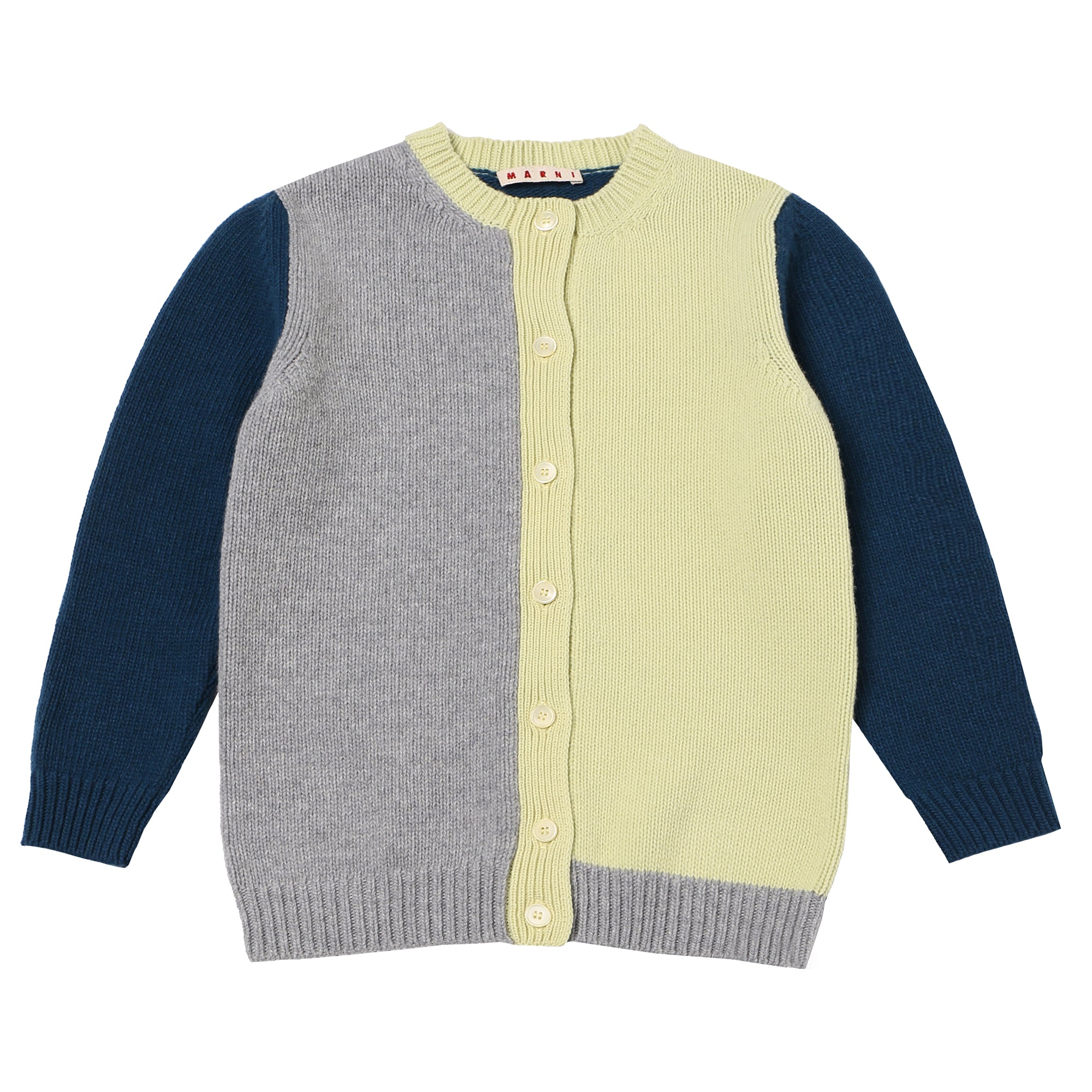 Girls Blue & Beige Wool Cardigan