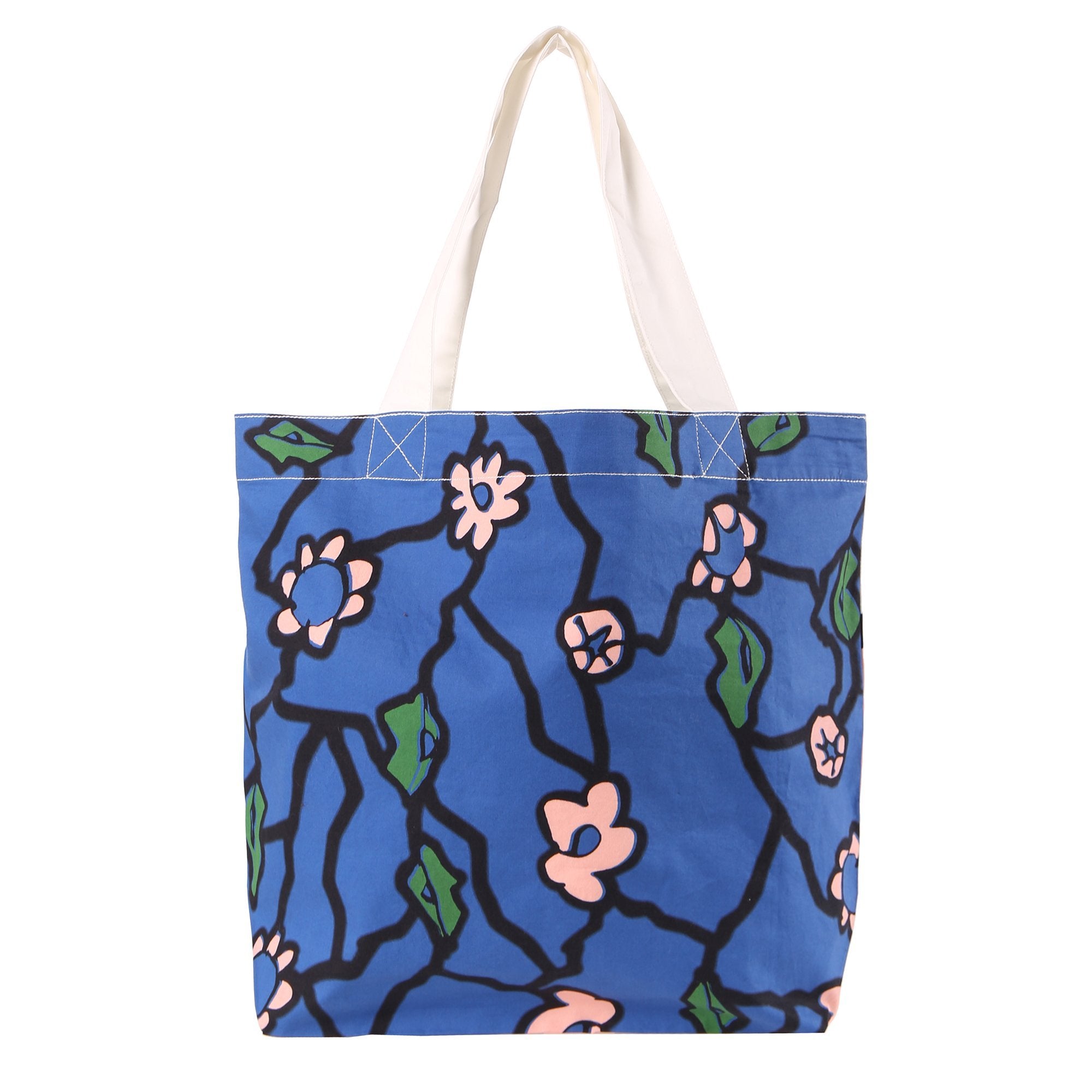 Girls White & Blue Flower Cotton Bag