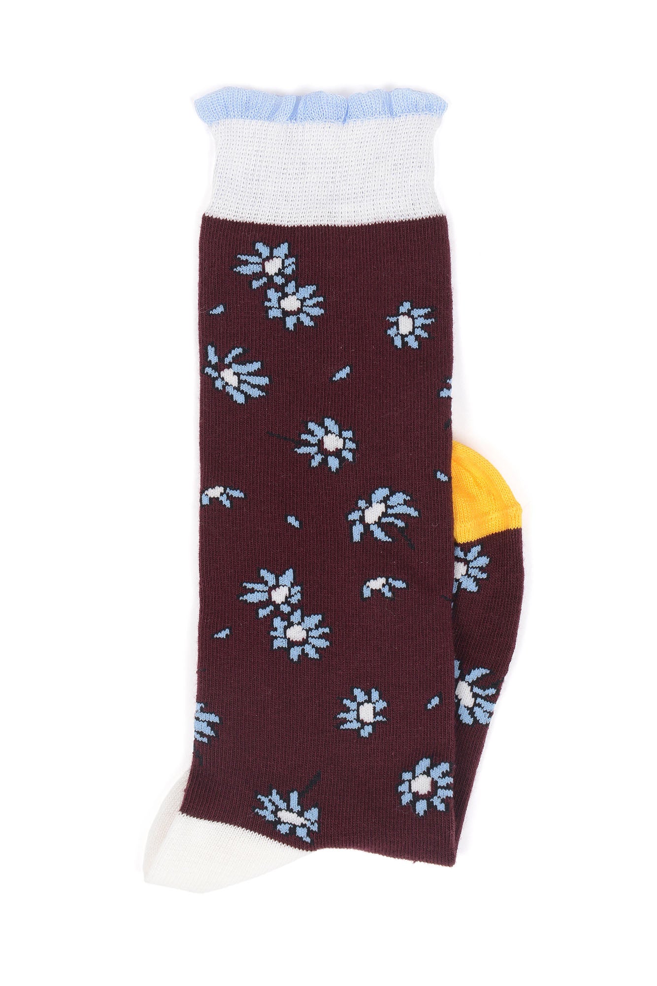 Girls Dark Red Floral Cotton Socks