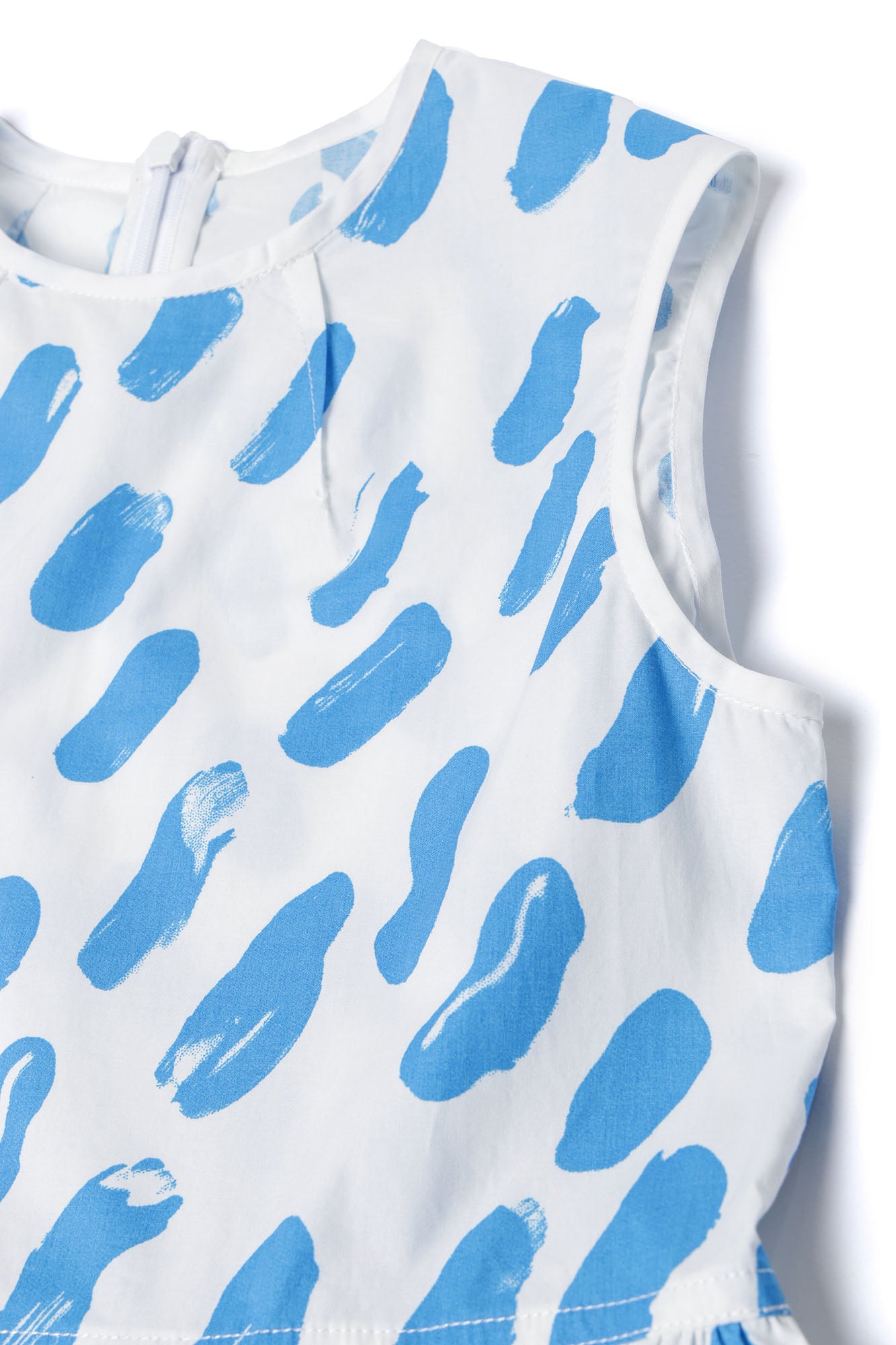 Girls White & Blue Cotton Dress