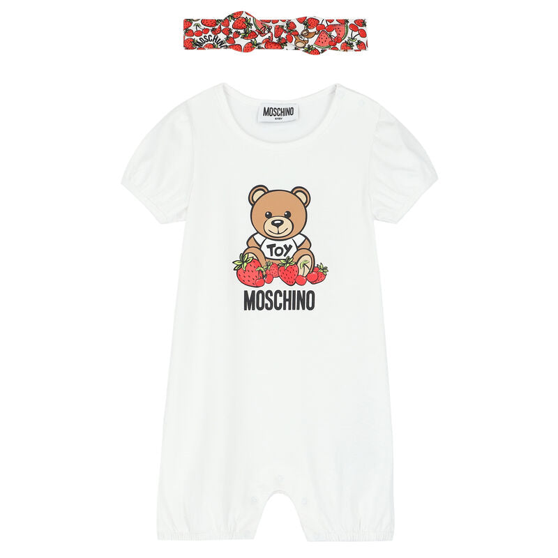 Baby Boys & Girls White Cotton Babysuit Set