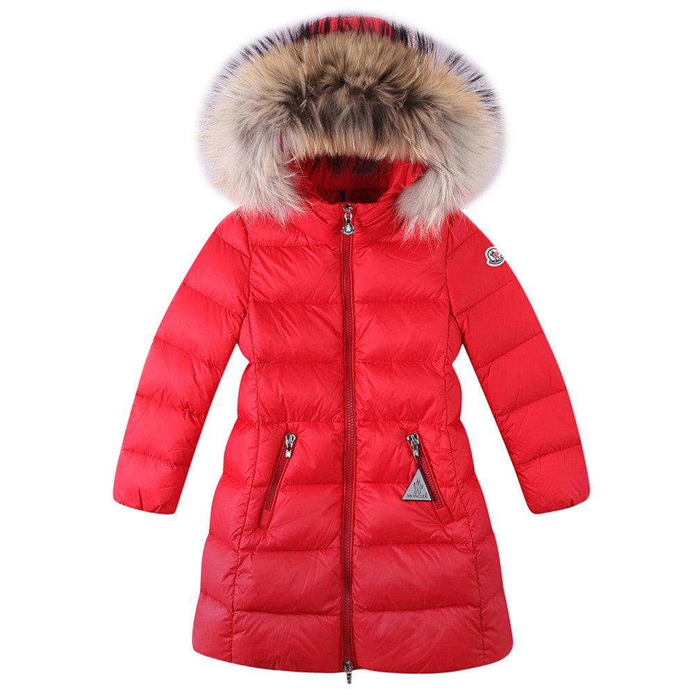 Girls Red Fur Trims Hooded 'Dorist'Padded Down Jacket - CÉMAROSE | Children's Fashion Store - 1