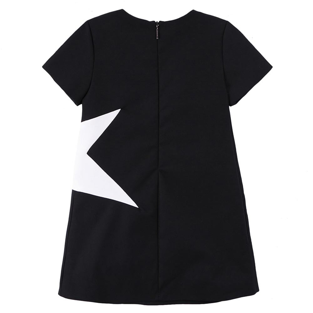 Girls Black Cotton Dress With White Star Trims - CÉMAROSE | Children's Fashion Store - 2