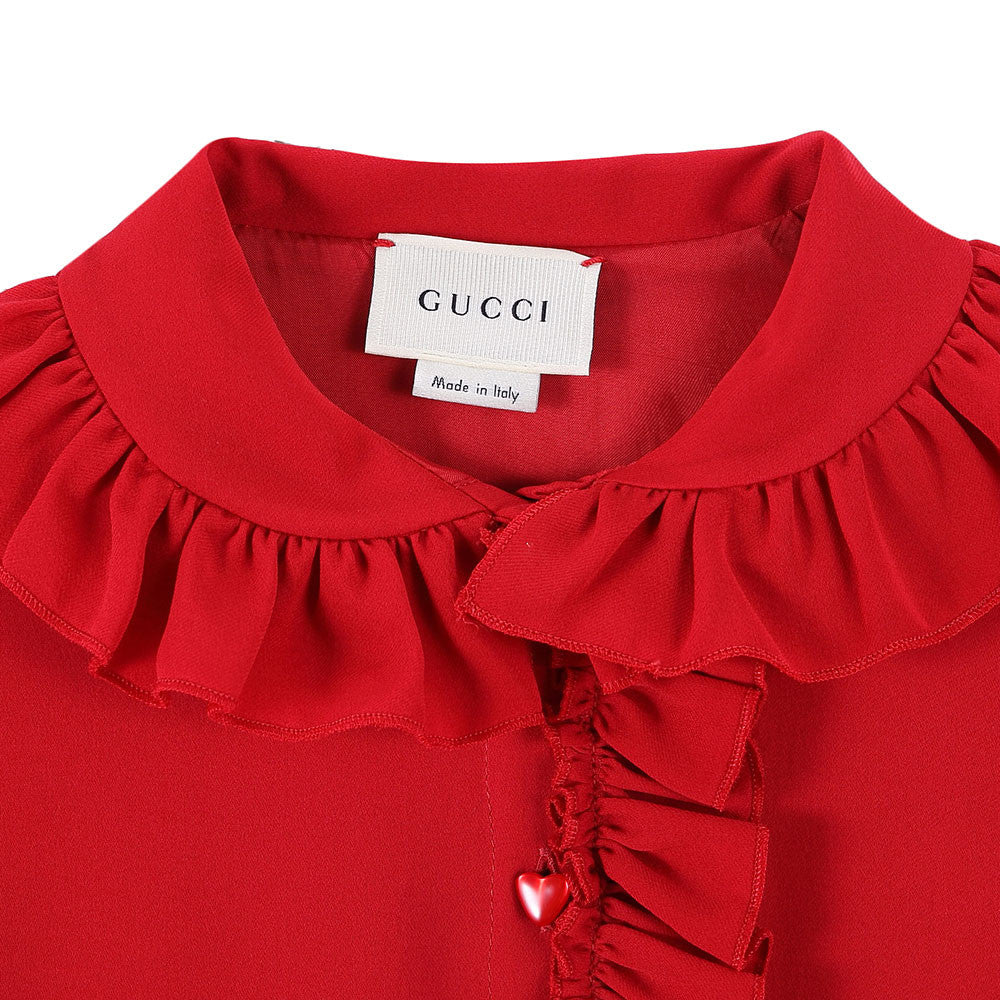 Girl Vulcanic Red Frilled Trims Silk Dress - CÉMAROSE | Children's Fashion Store - 3