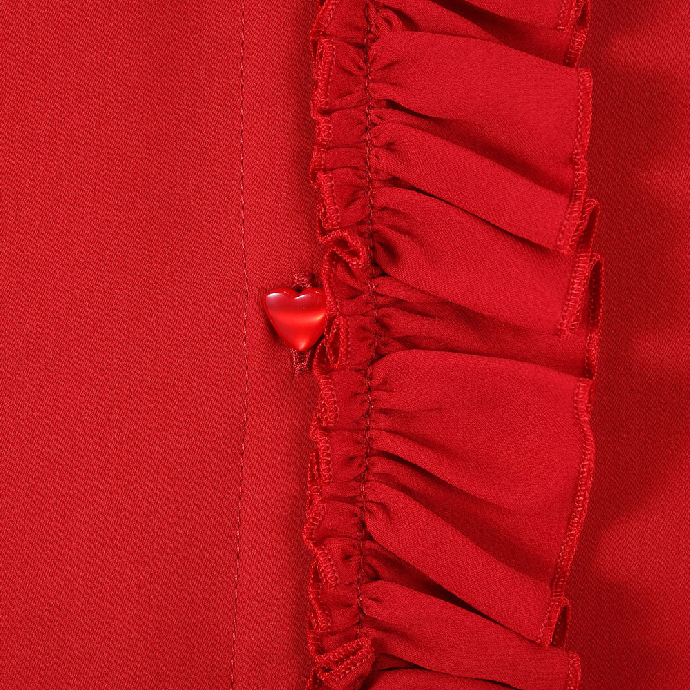 Girl Vulcanic Red Frilled Trims Silk Dress - CÉMAROSE | Children's Fashion Store - 4