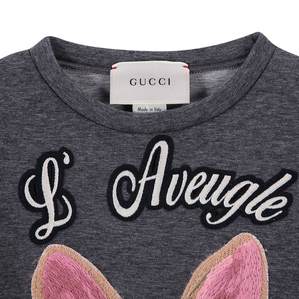 Girls Dark Grey Cat Face Printed Knitted Cuffs Sweatshirt - CÉMAROSE | Children's Fashion Store - 3