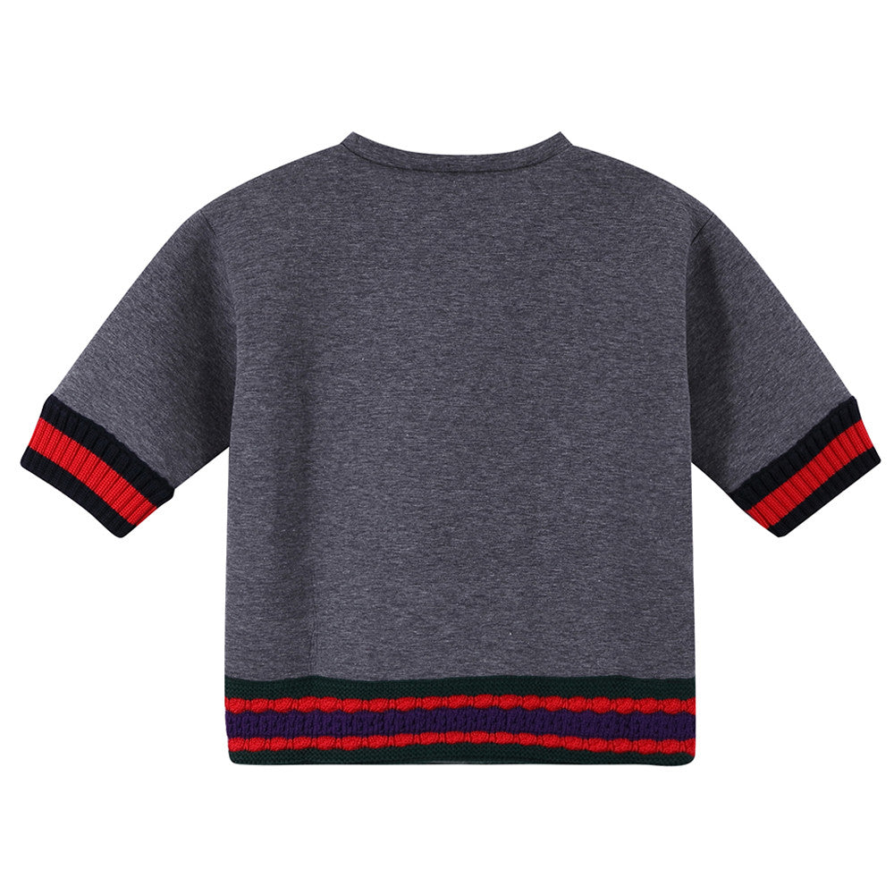 Girls Dark Grey Cat Face Printed Knitted Cuffs Sweatshirt - CÉMAROSE | Children's Fashion Store - 2