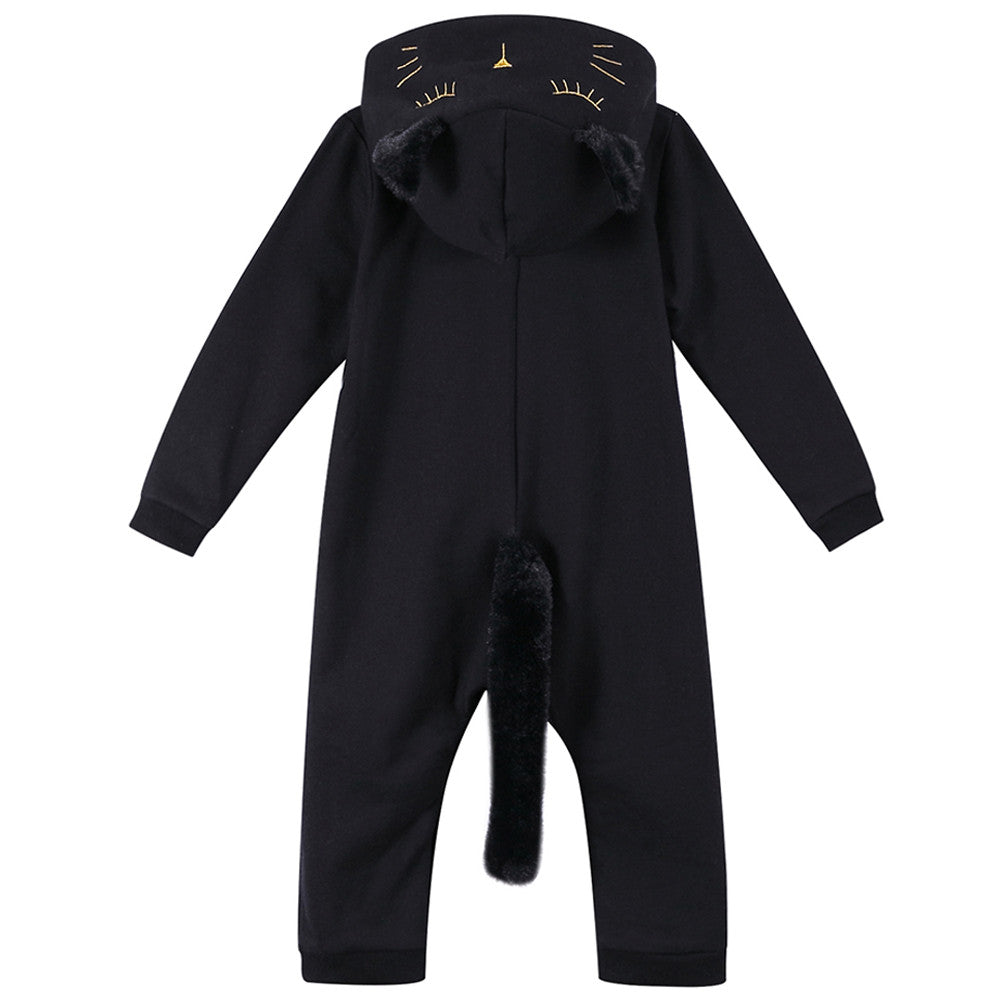 Girls Black Cat Hooded Cotton Babygrow - CÉMAROSE | Children's Fashion Store - 2