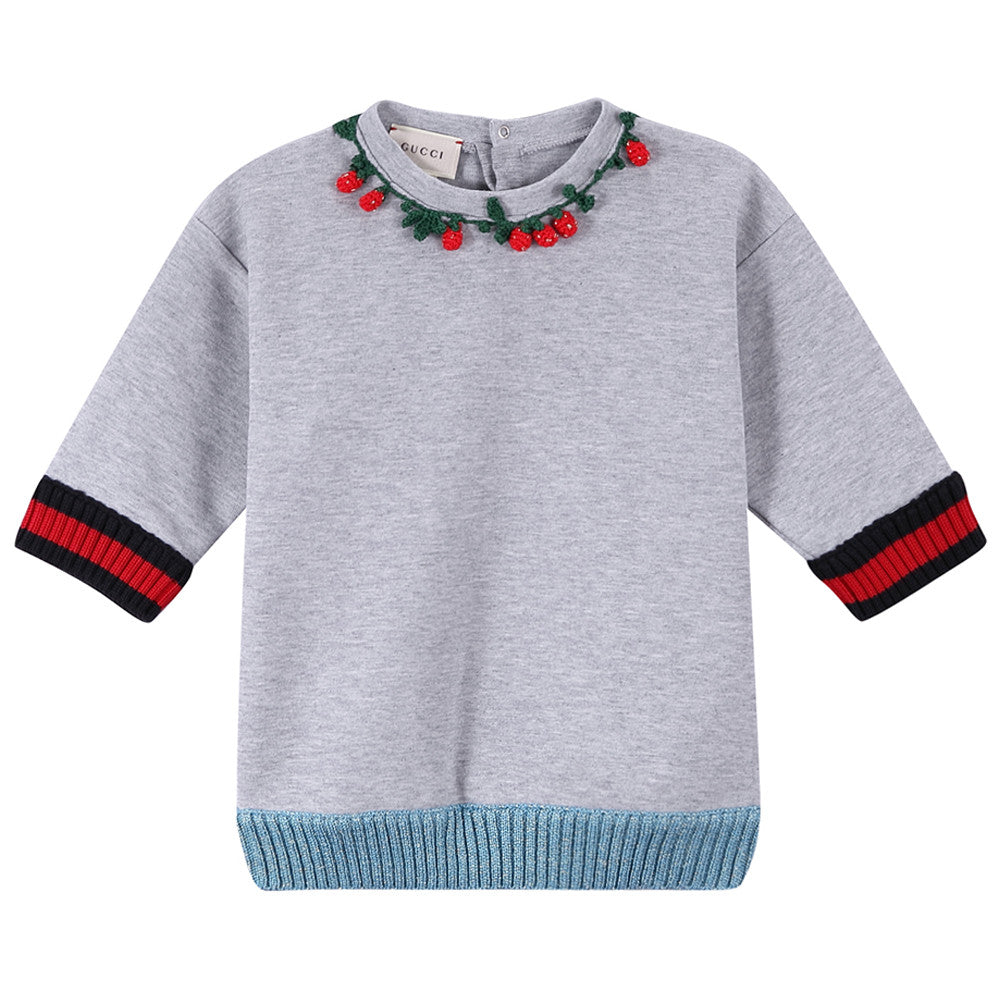 Baby Girls Light Grey Knitted Flower Trims Sweater - CÉMAROSE | Children's Fashion Store - 1