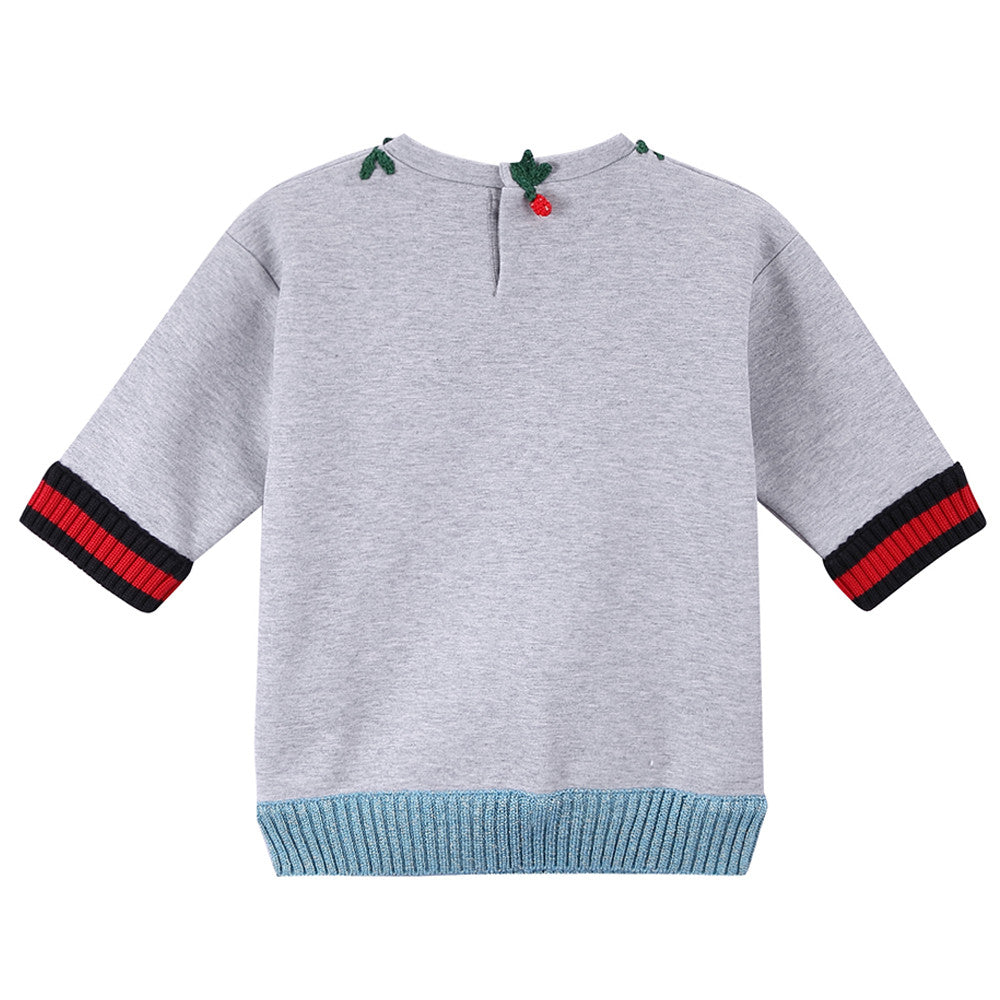 Baby Girls Light Grey Knitted Flower Trims Sweater - CÉMAROSE | Children's Fashion Store - 2
