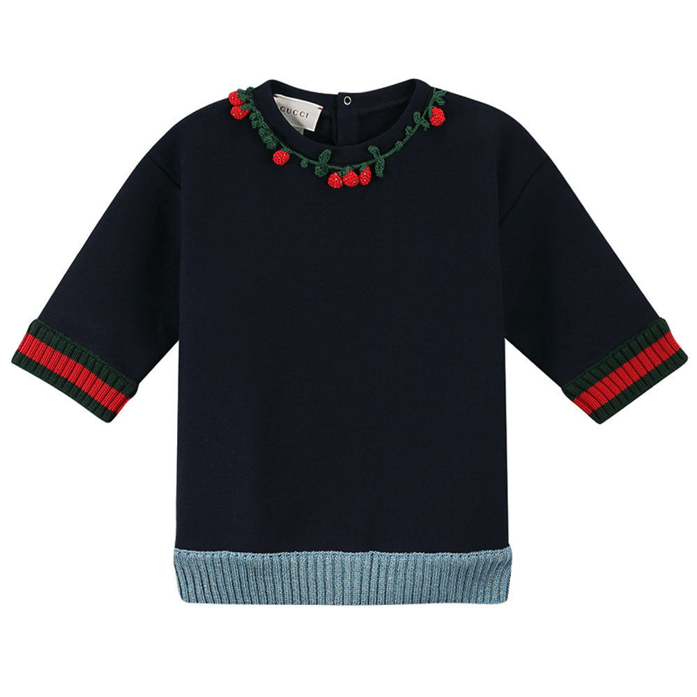 Baby Girls Navy Blue Knitted Flower Trims Sweater - CÉMAROSE | Children's Fashion Store - 1