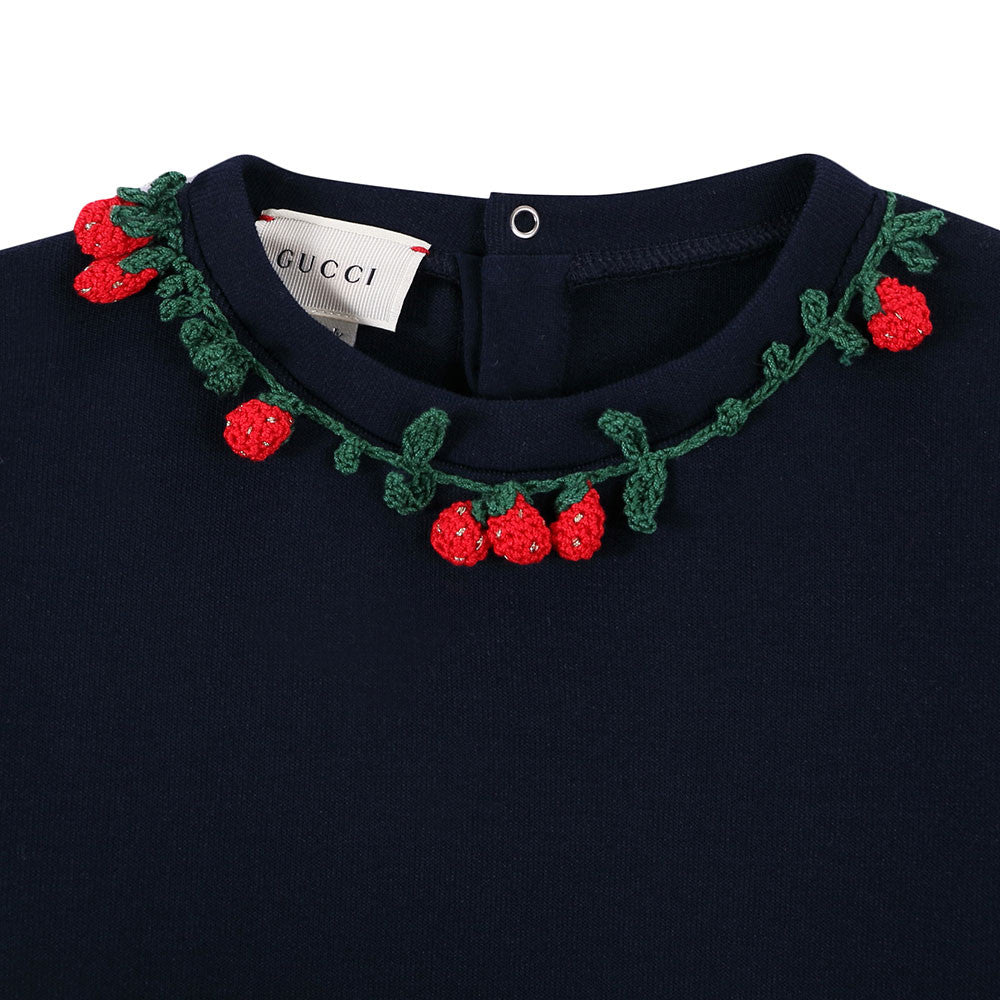 Baby Girls Navy Blue Knitted Flower Trims Sweater - CÉMAROSE | Children's Fashion Store - 3