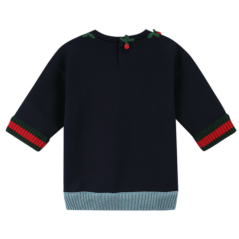 Baby Girls Navy Blue Knitted Flower Trims Sweater - CÉMAROSE | Children's Fashion Store - 2