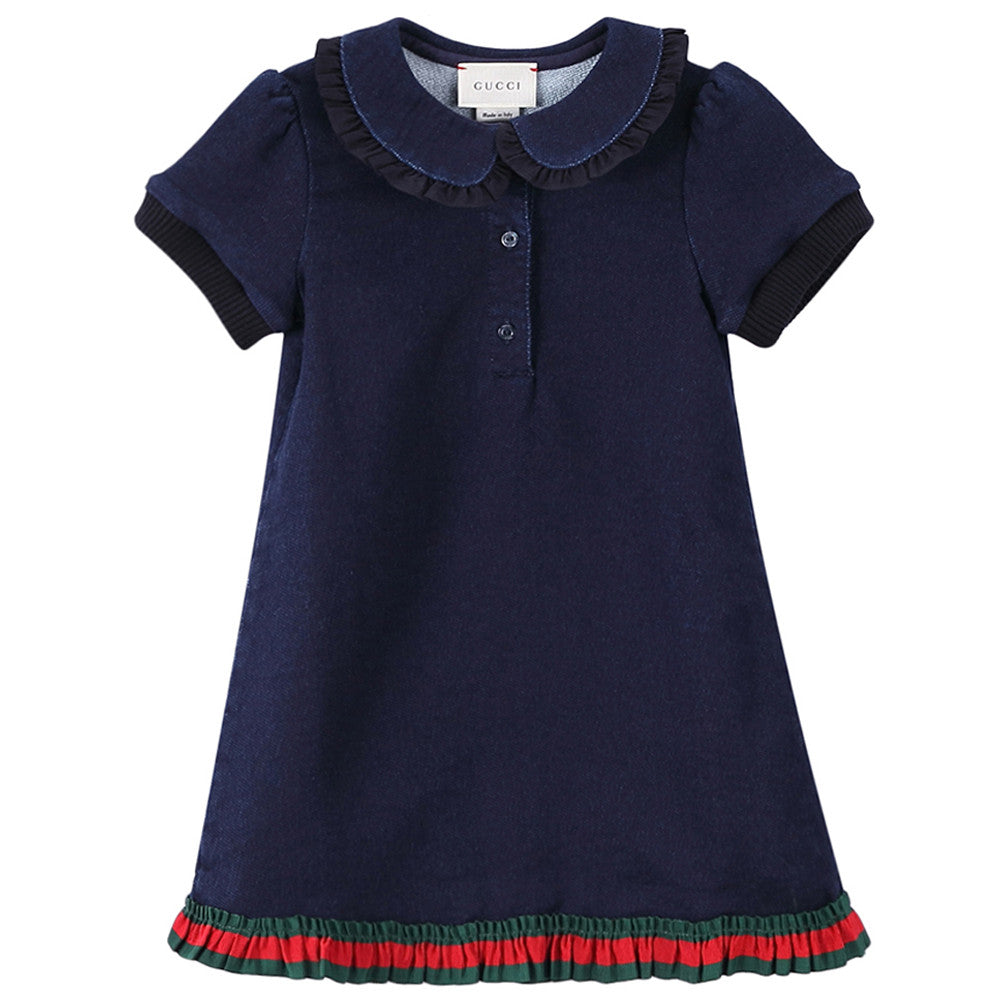 Baby Girls Navy Blue Ruffled Collar Cotton Dress - CÉMAROSE | Children's Fashion Store - 1