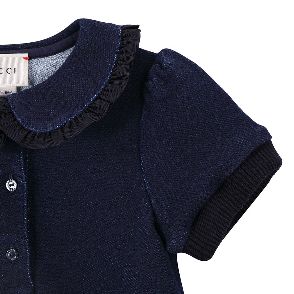 Baby Girls Navy Blue Ruffled Collar Cotton Dress - CÉMAROSE | Children's Fashion Store - 4