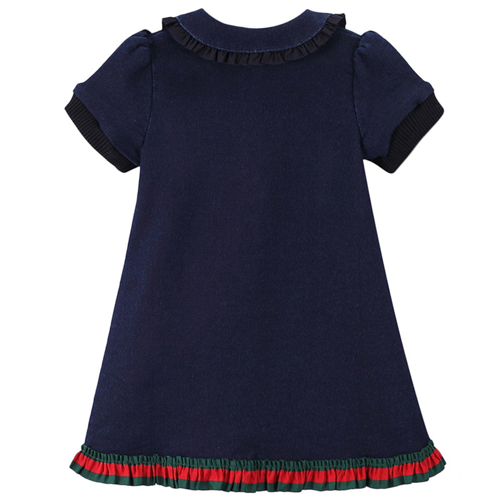 Baby Girls Navy Blue Ruffled Collar Cotton Dress - CÉMAROSE | Children's Fashion Store - 2