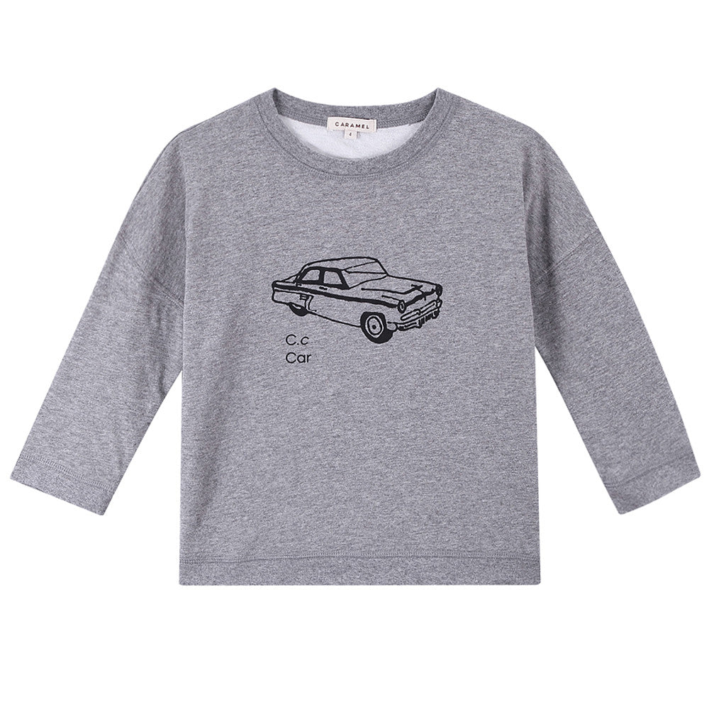 Boys Dark Grey Car Printed Cotton T-Shirt - CÉMAROSE | Children's Fashion Store - 1