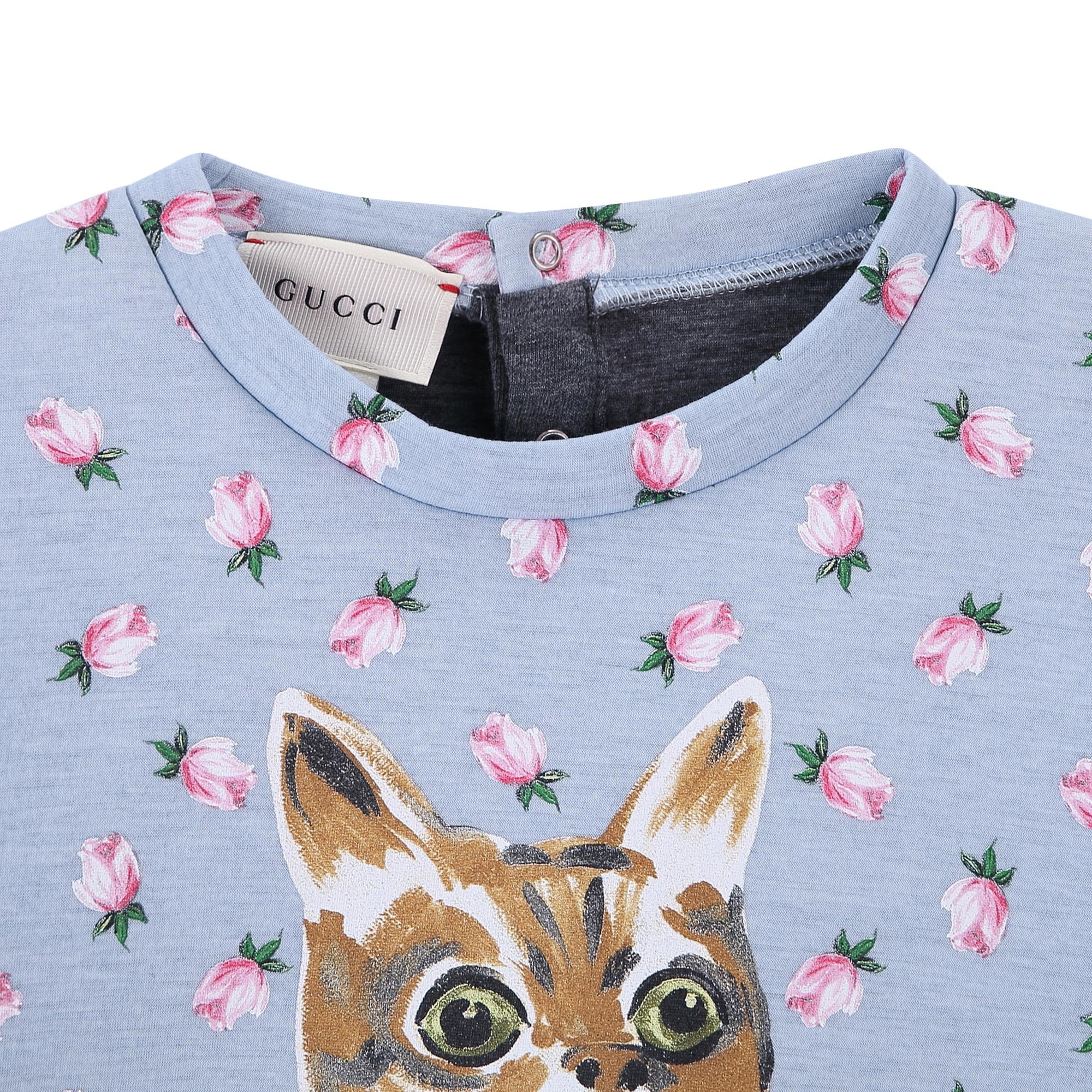 Baby Girls Pale Blue Allover Flower Printed Sweatshirt - CÉMAROSE | Children's Fashion Store - 3