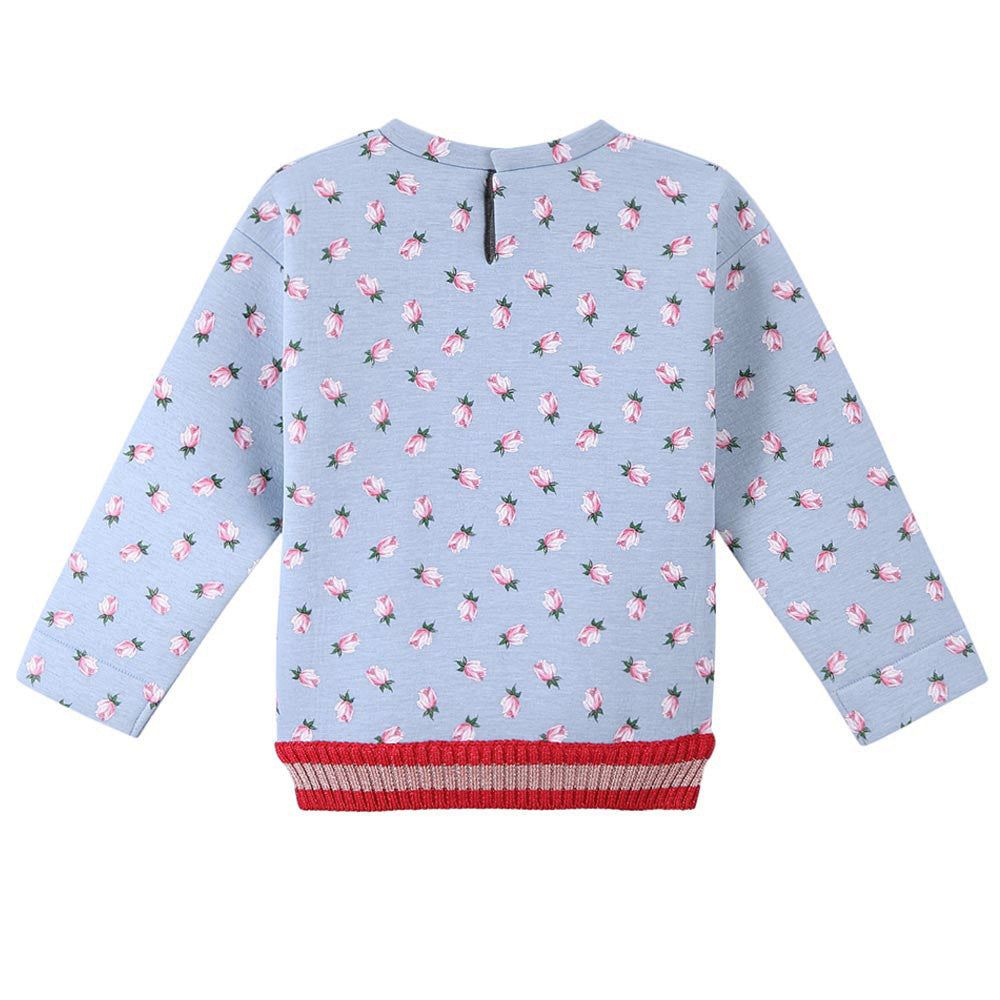 Baby Girls Pale Blue Allover Flower Printed Sweatshirt - CÉMAROSE | Children's Fashion Store - 2