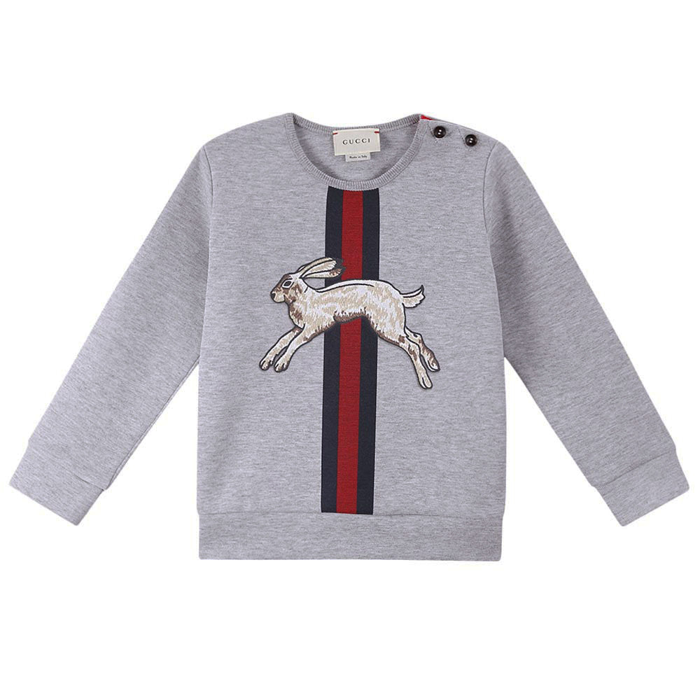 Baby Light Grey Bunny Printed Trims Sweatshirt - CÉMAROSE | Children's Fashion Store - 1