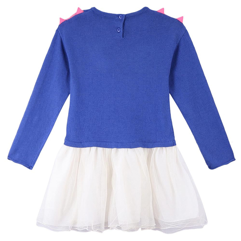 Girls Blue & White Tulle Jersey Dress - CÉMAROSE | Children's Fashion Store - 2