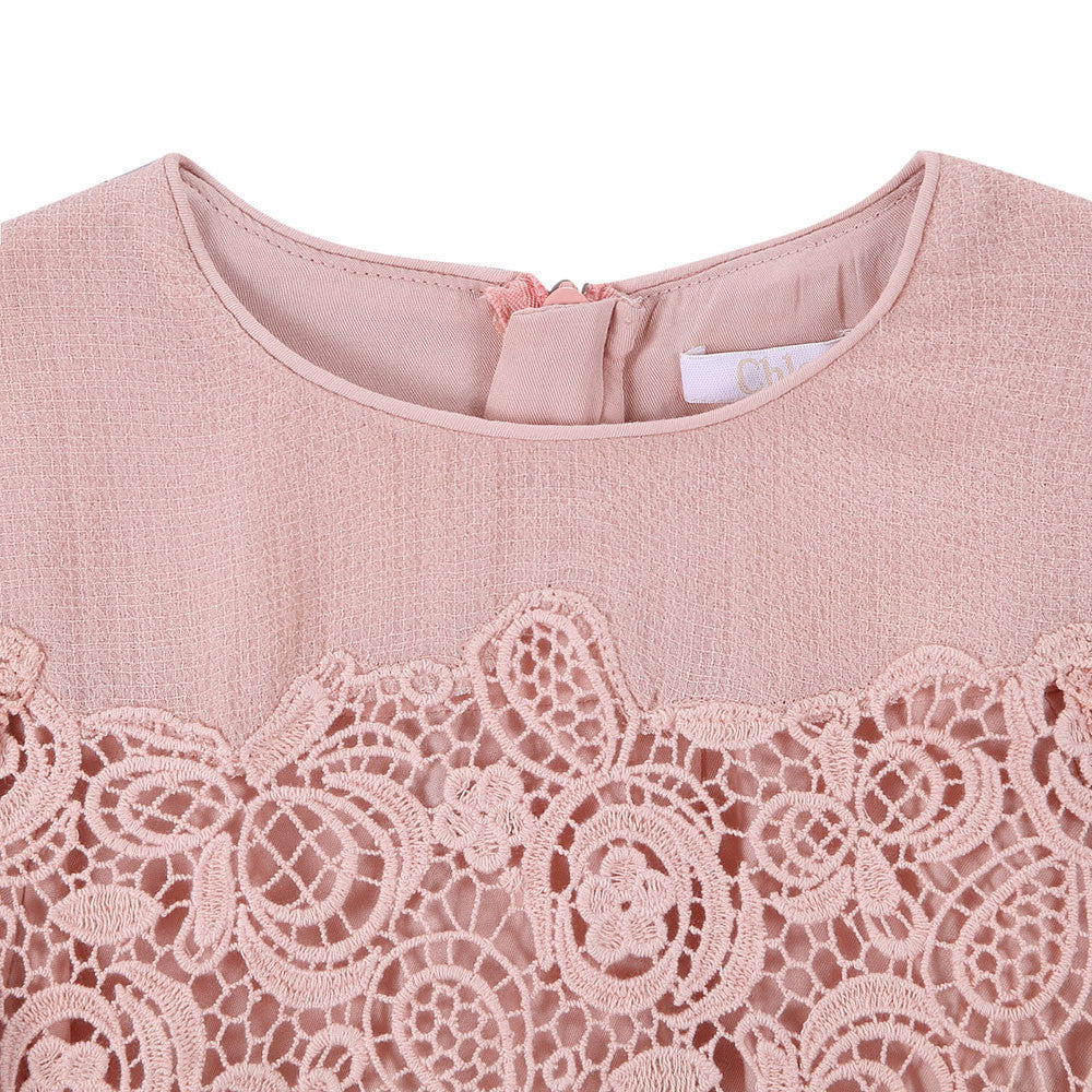 Girls Pink Lace Trims Rib Cuffs Dress - CÉMAROSE | Children's Fashion Store - 3