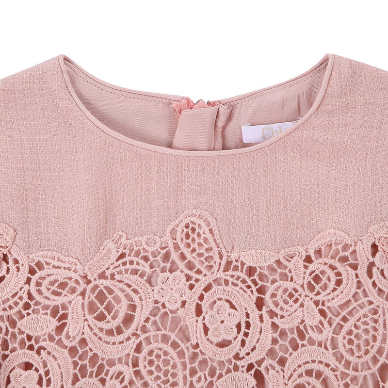Girls Pink Lace Trims Rib Cuffs Dress - CÉMAROSE | Children's Fashion Store - 3